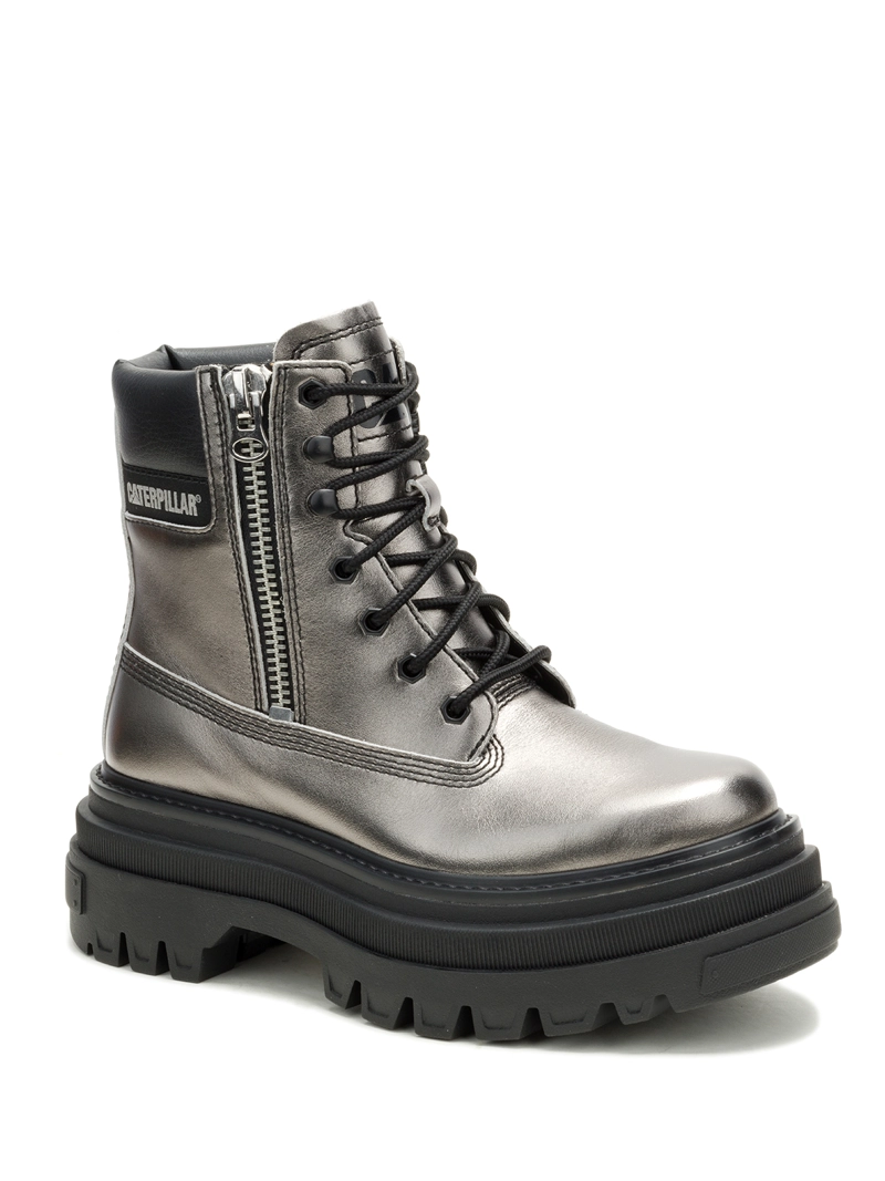 BOTIN CUERO MUJER BOLDER ZIP PLATEADO CAT - 1