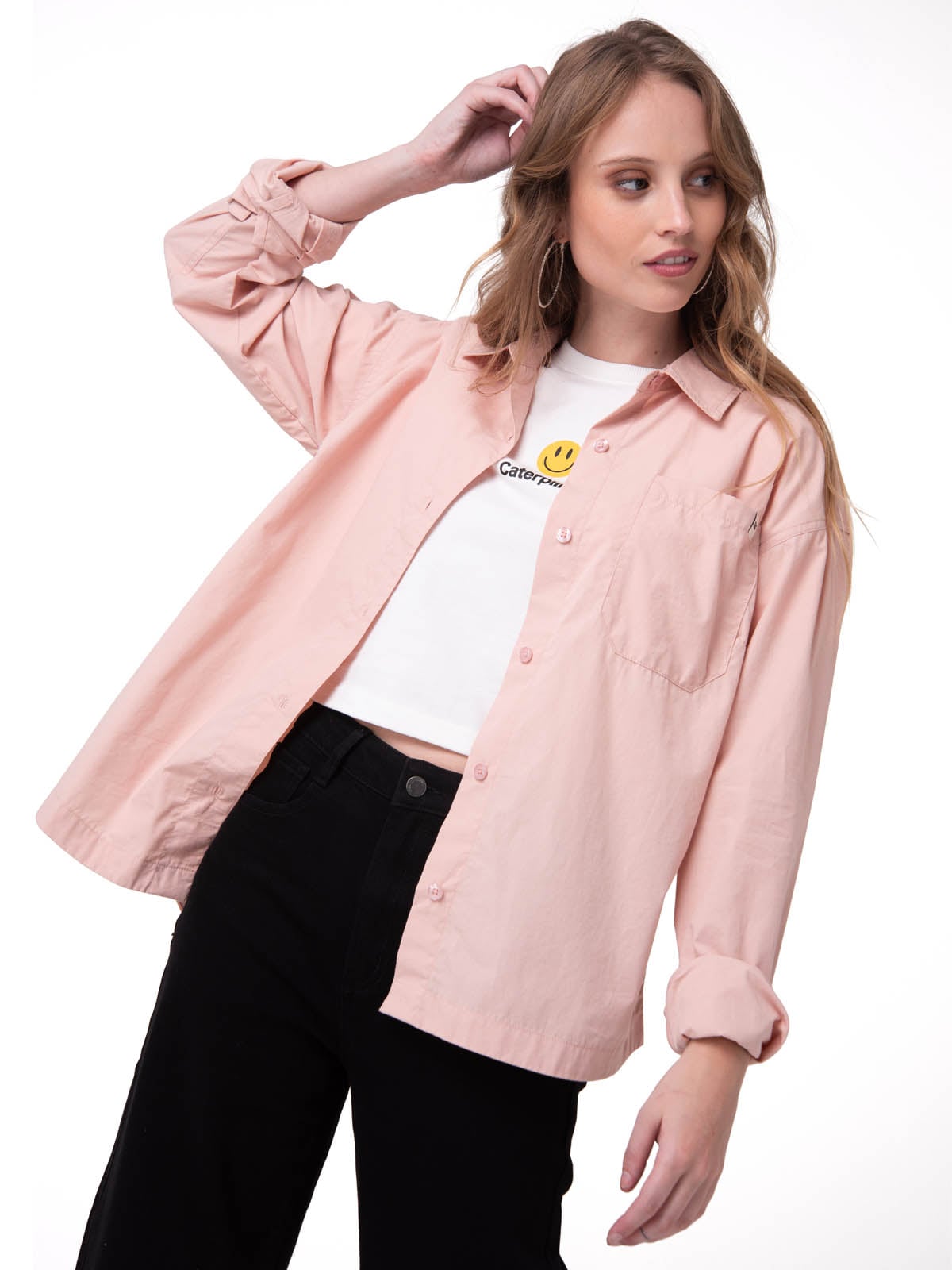 CAMISA MANGA LARGA MUJER OVERSIZED ROSA  CAT - 1