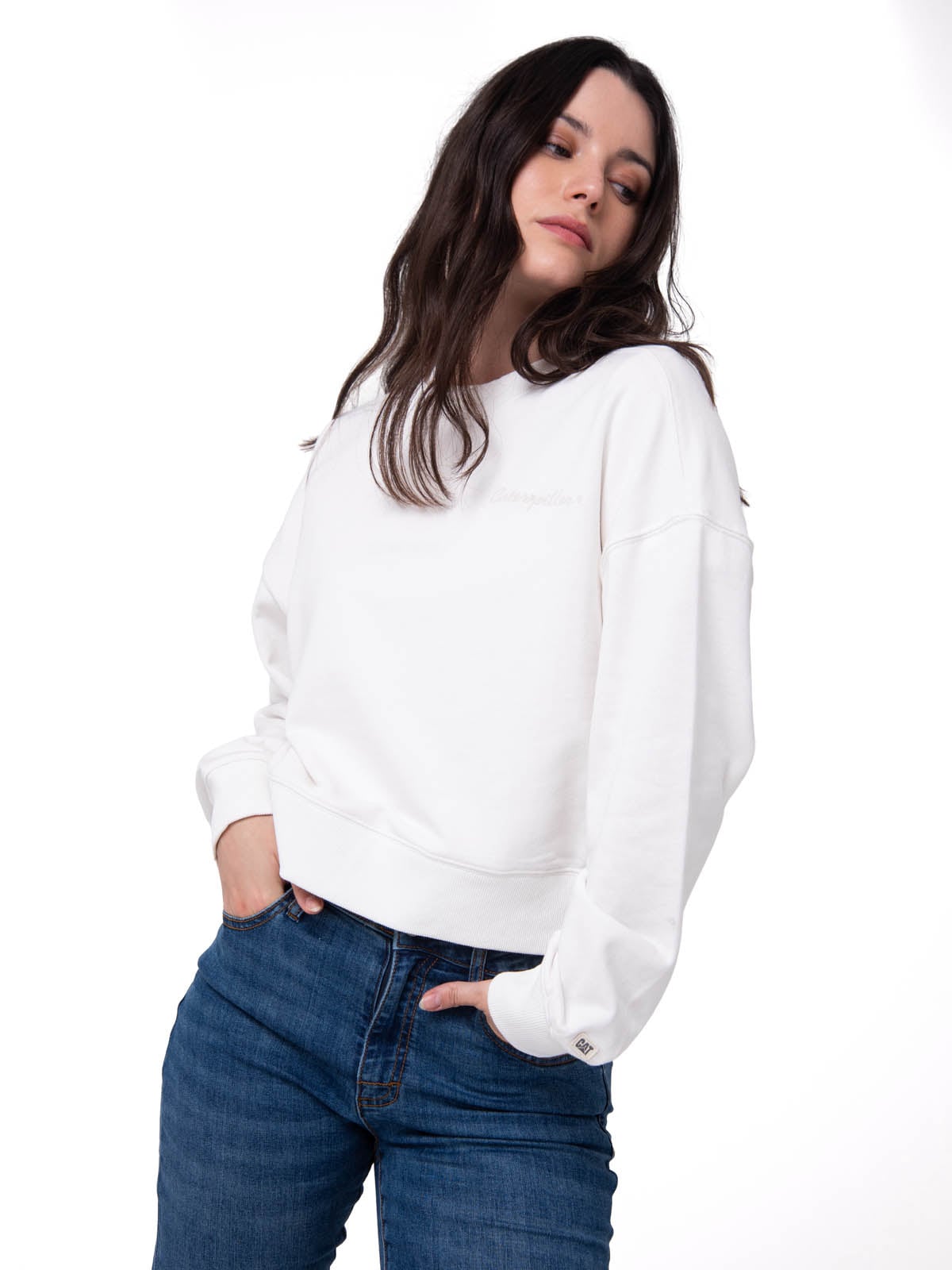 POLERON MUJER RELAXED FRENCH TERRY BLANCO CAT - 1