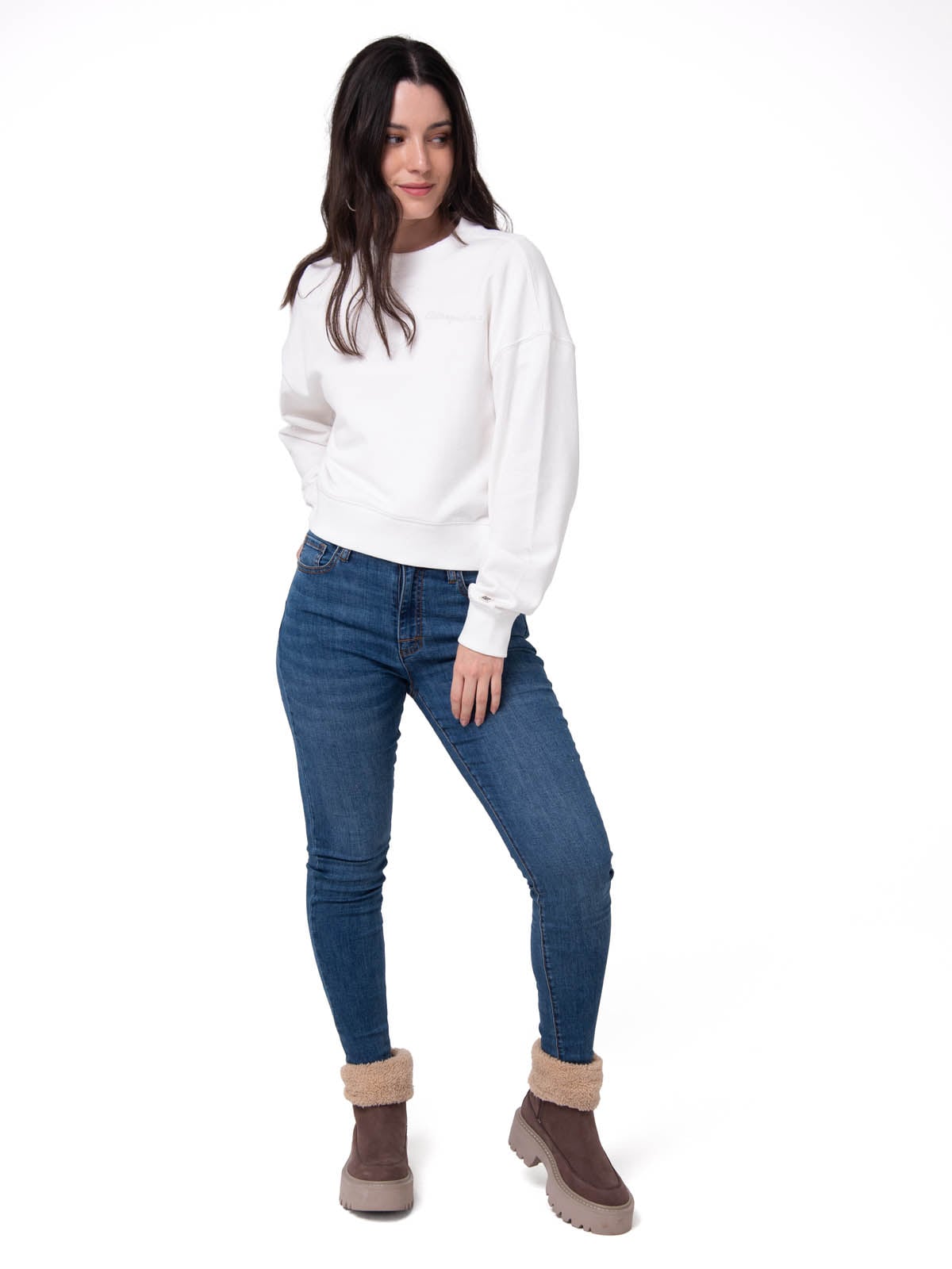 POLERON MUJER RELAXED FRENCH TERRY BLANCO CAT - 5