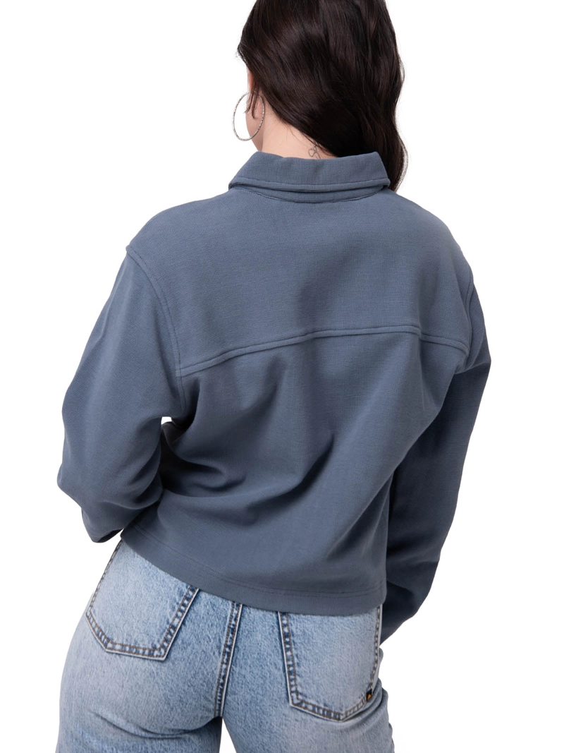 CAMISA MANGA LARGA MUJER WAFFLE KNIT AZUL CAT - 4