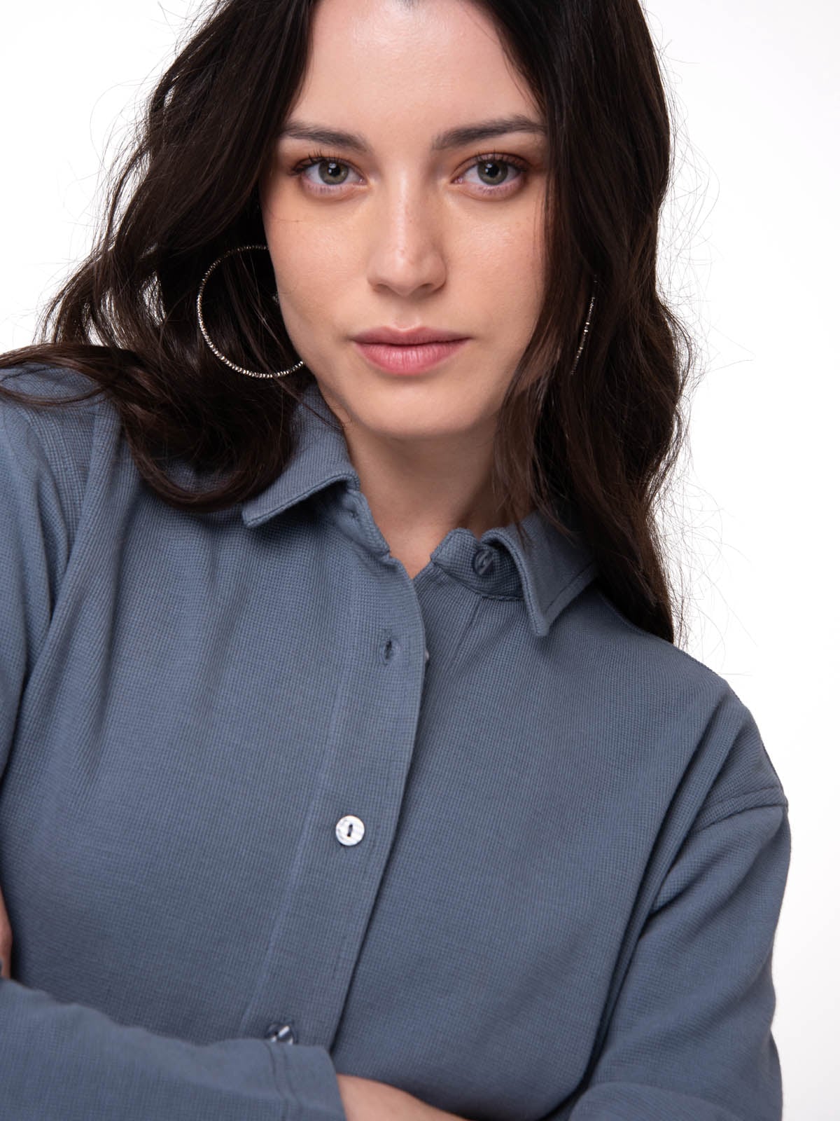 CAMISA MANGA LARGA MUJER WAFFLE KNIT AZUL CAT - 5