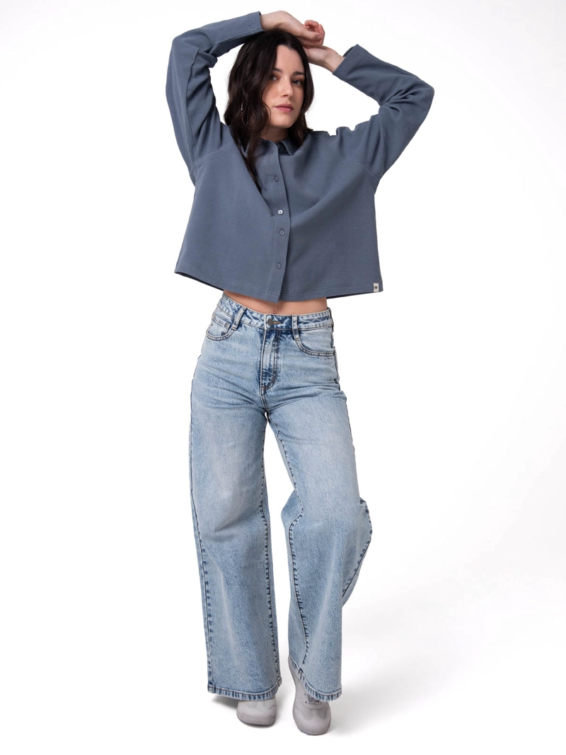 CAMISA MANGA LARGA MUJER WAFFLE KNIT AZUL CAT - 6