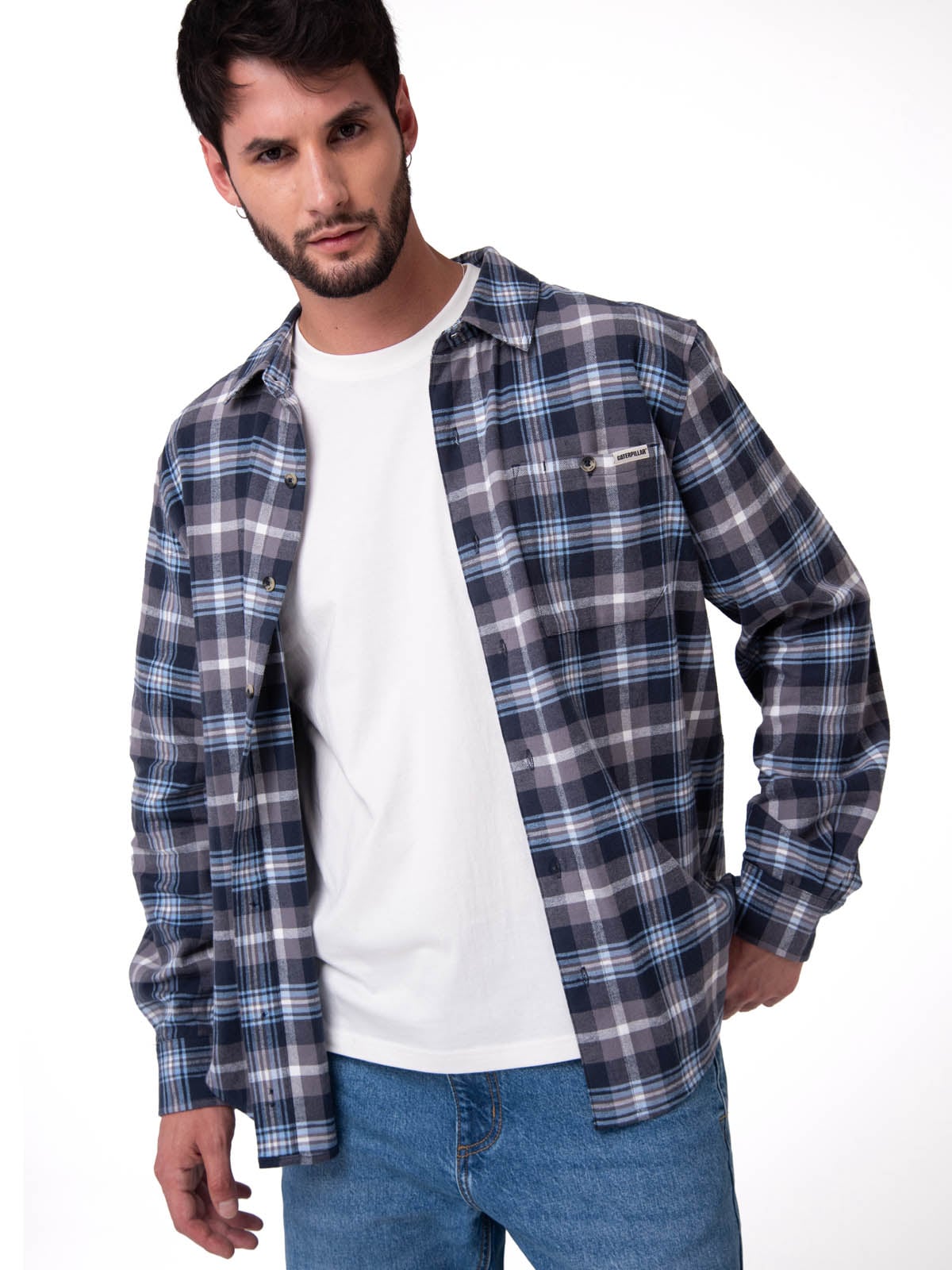 CAMISA MANGA LARGA HOMBRE CLASSIC FLANNEL AZUL CAT - 1