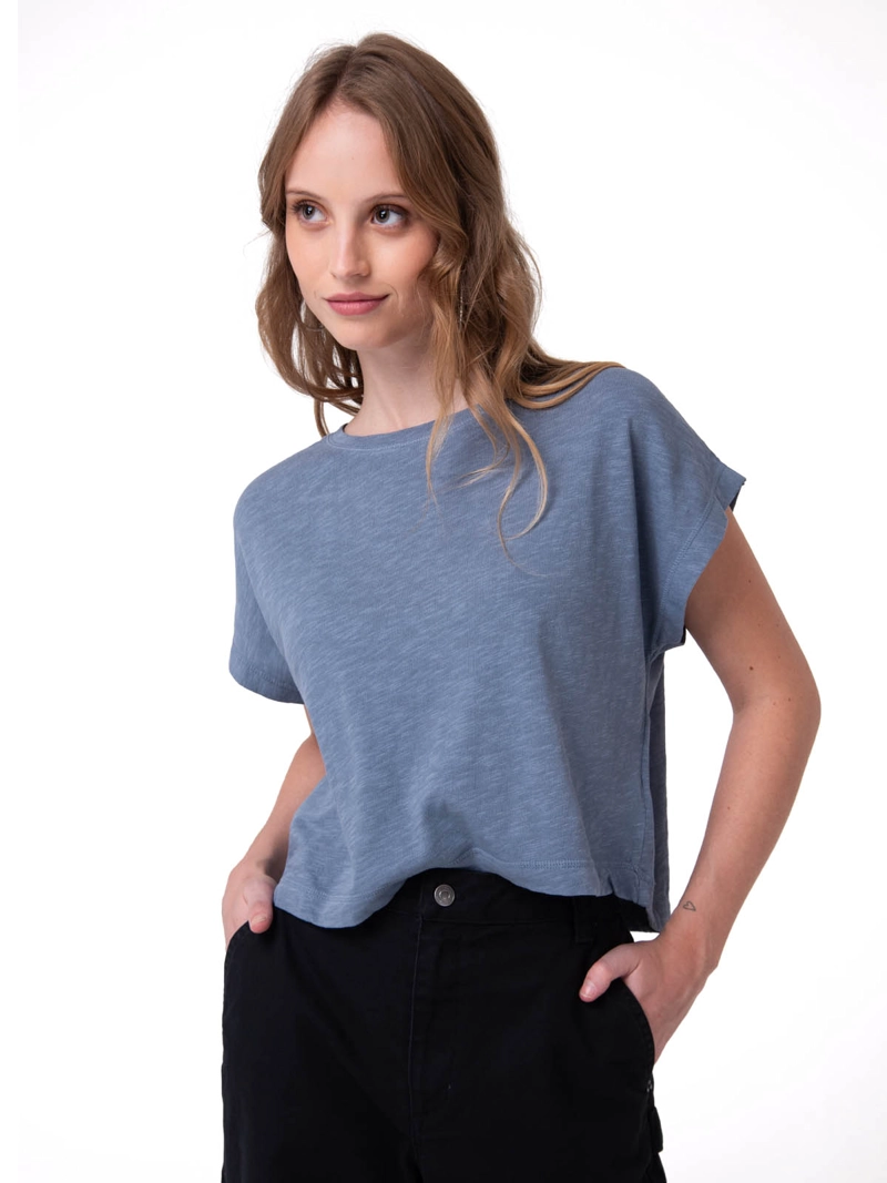 POLERA MANGA CORTA MUJER SLUB KNIT FASHION AZUL CAT - 1