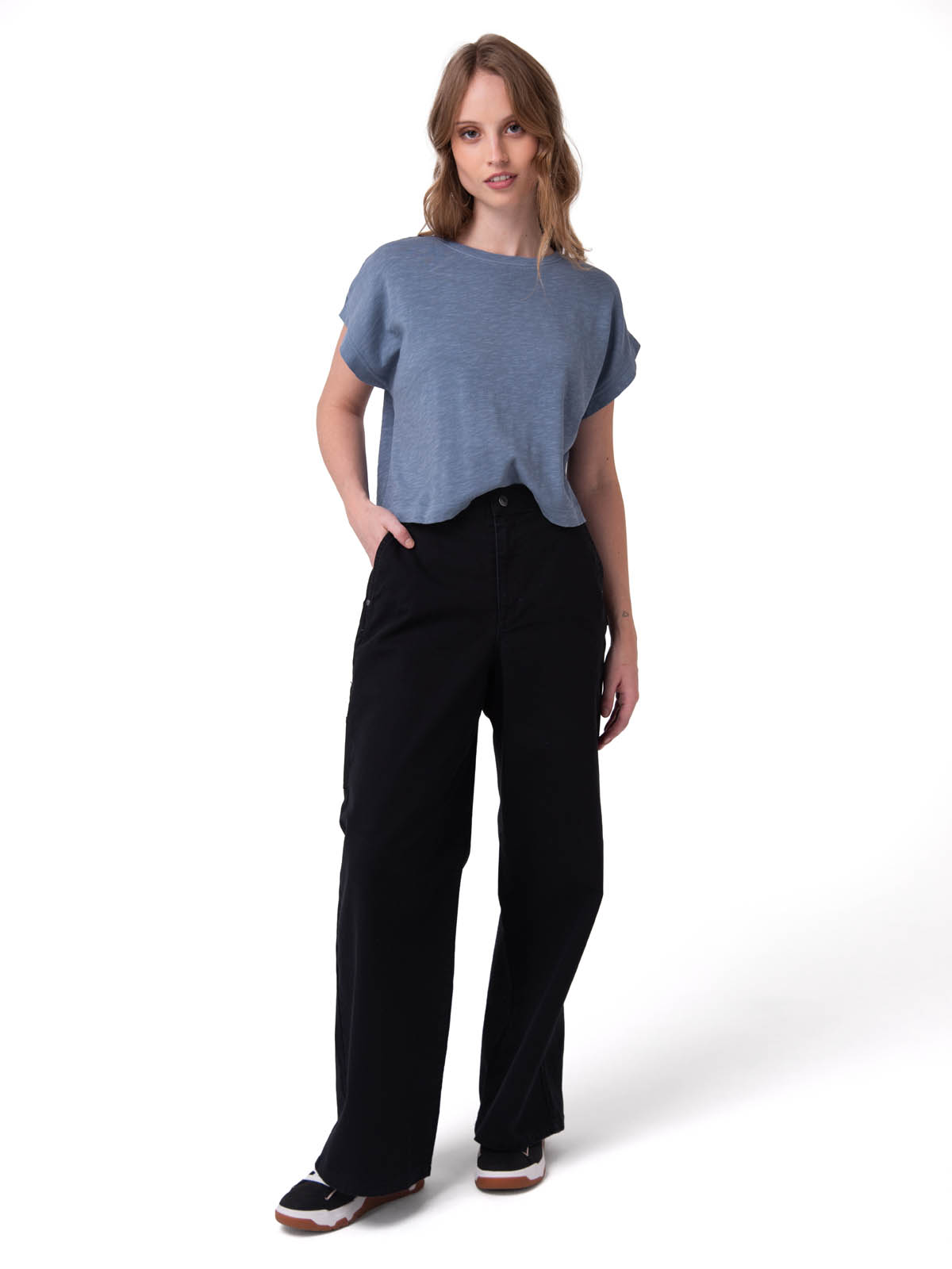 POLERA MANGA CORTA MUJER SLUB KNIT FASHION AZUL CAT - 5