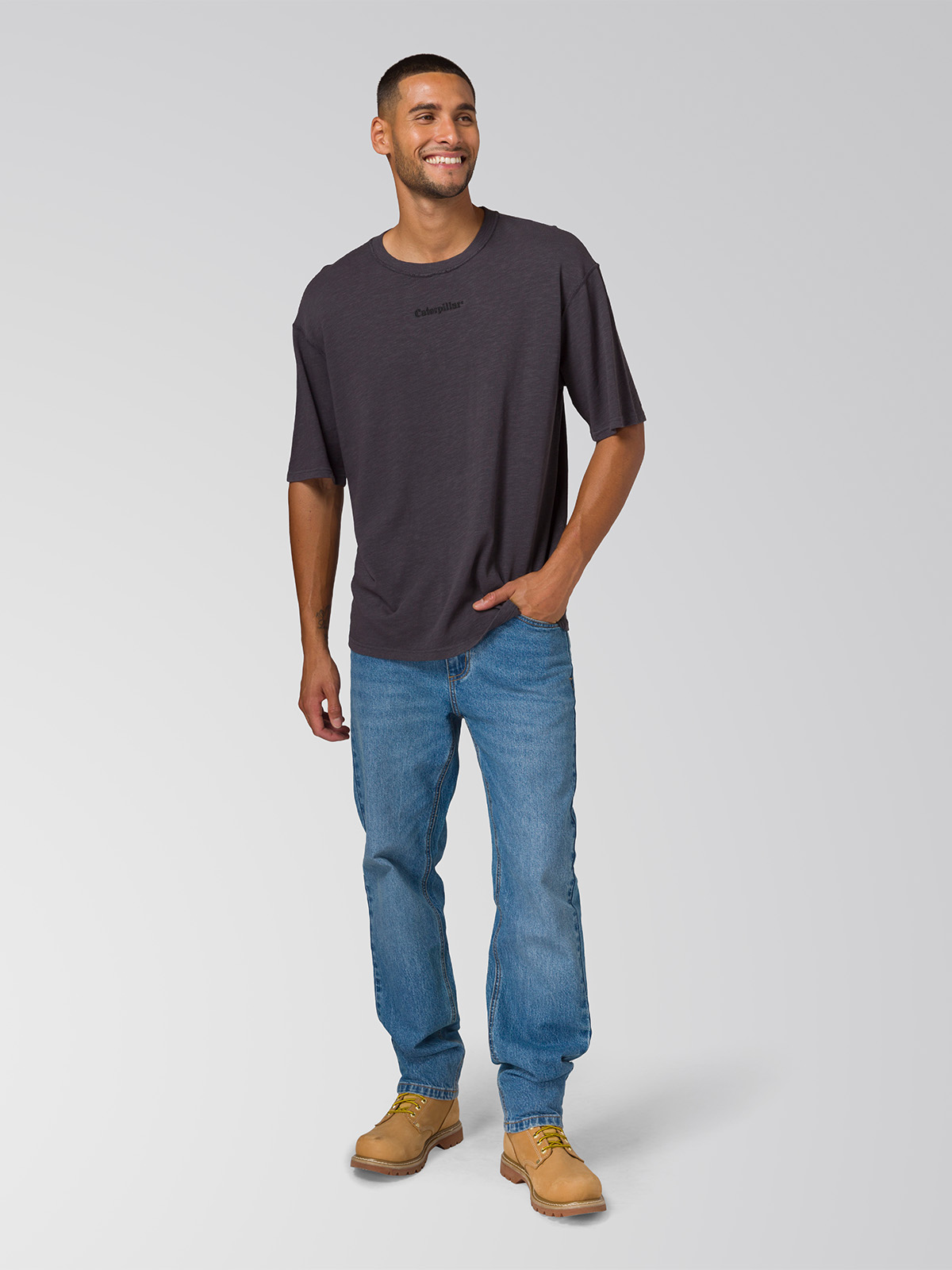POLERA MANGA CORTA HOMBRE SLUB KNIT RELAXED NEGRO CAT - 1