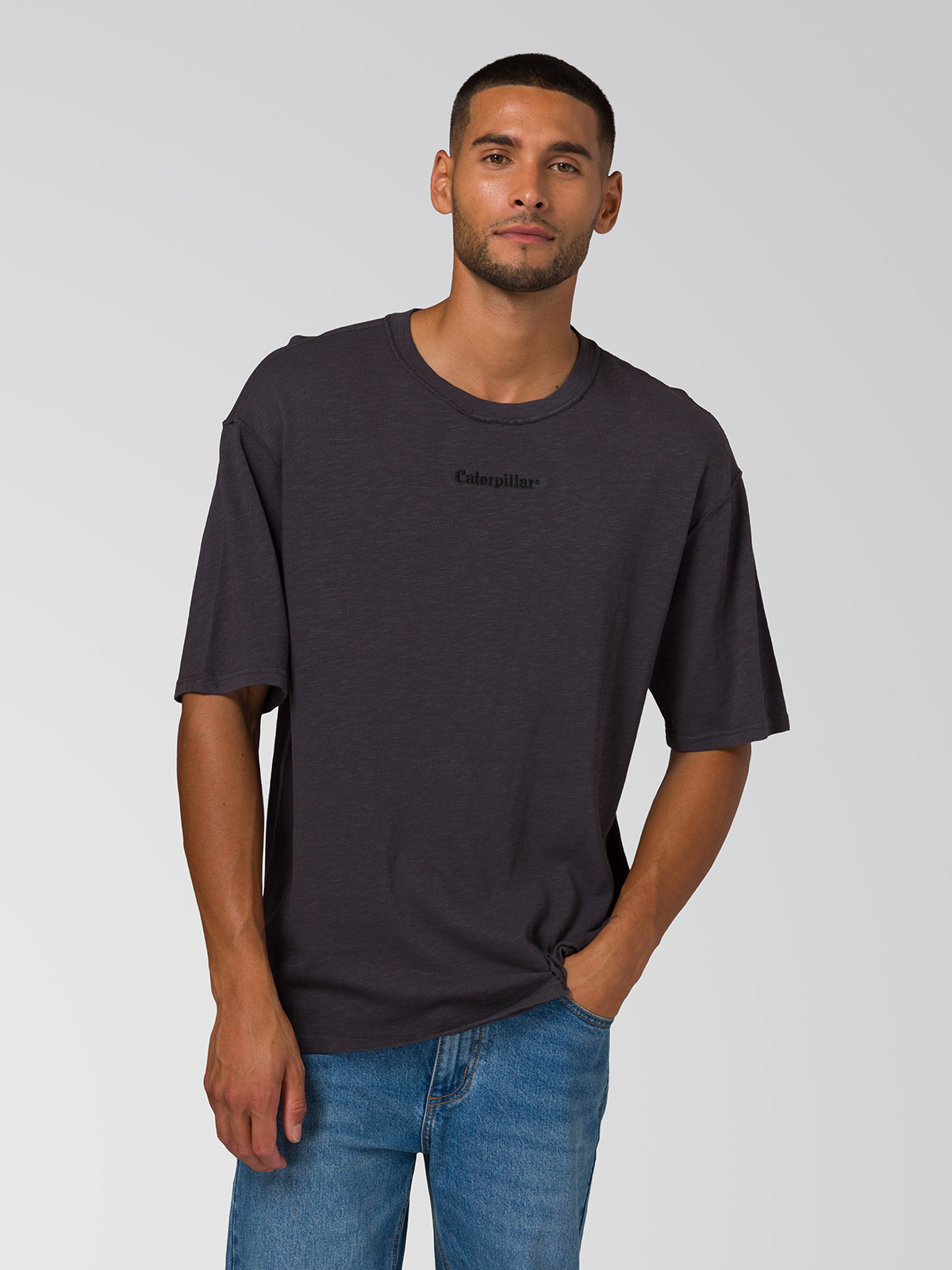 POLERA MANGA CORTA HOMBRE SLUB KNIT RELAXED NEGRO CAT - 2