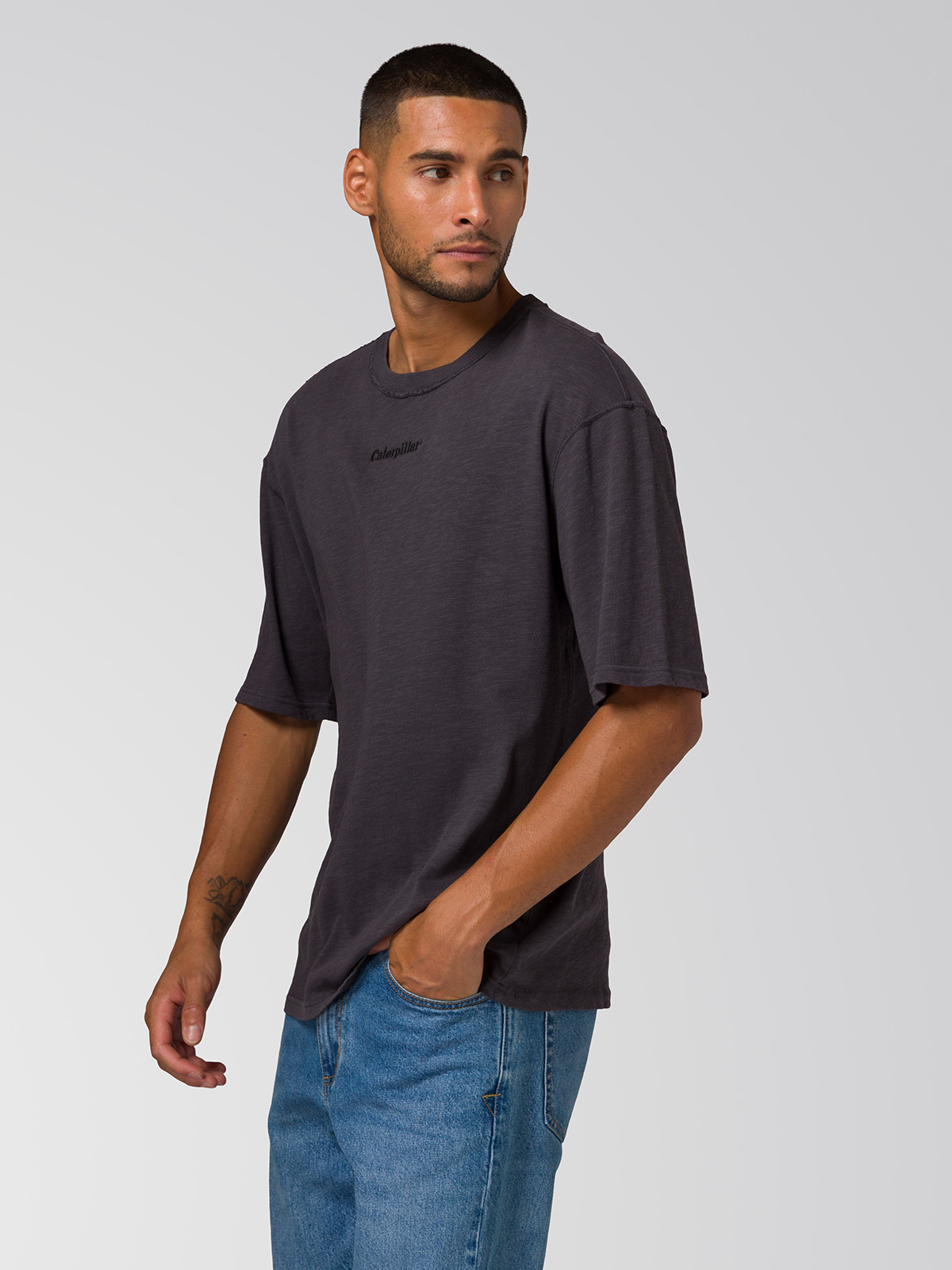 POLERA MANGA CORTA HOMBRE SLUB KNIT RELAXED NEGRO CAT - 4
