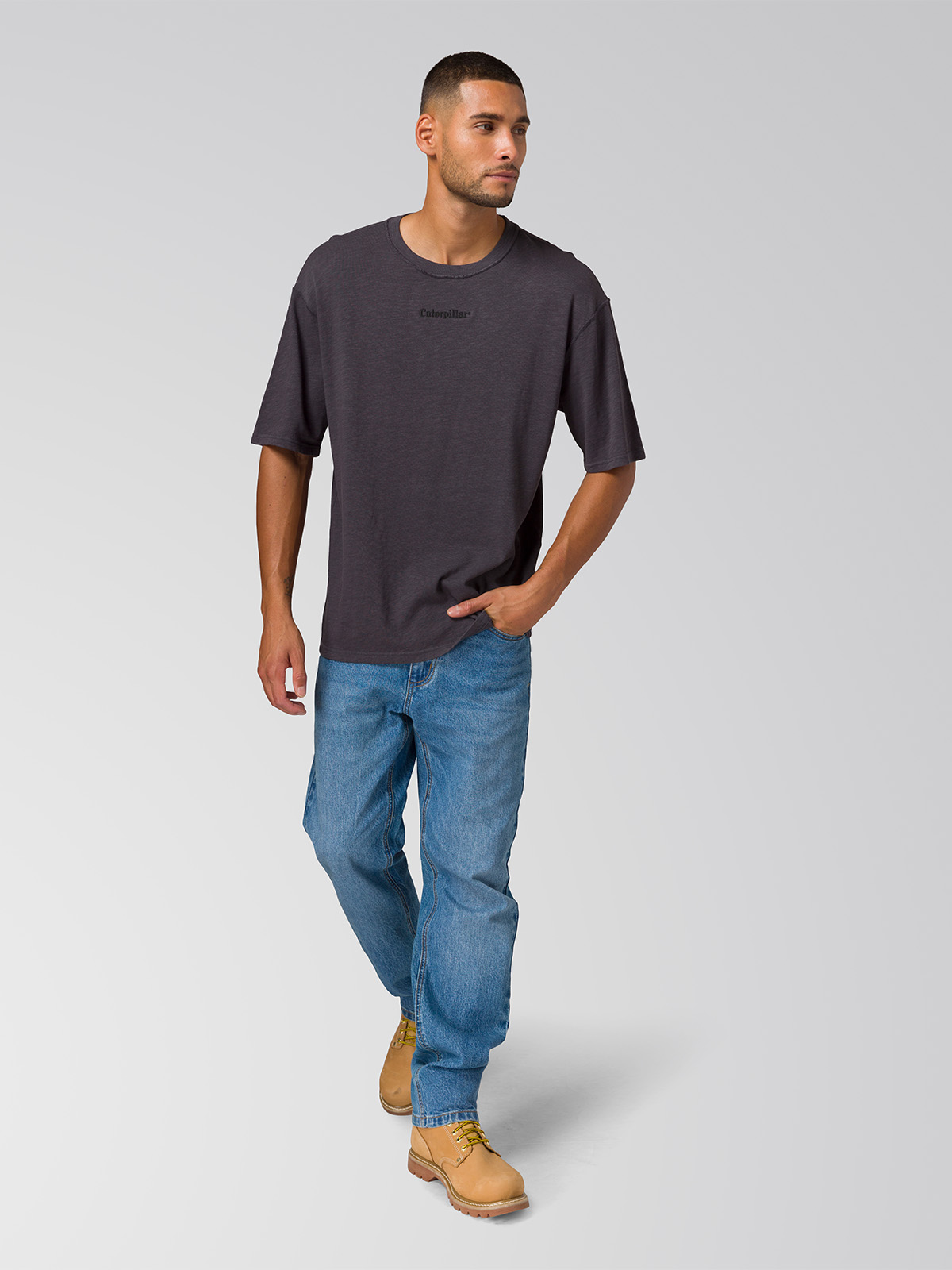 POLERA MANGA CORTA HOMBRE SLUB KNIT RELAXED NEGRO CAT - 7