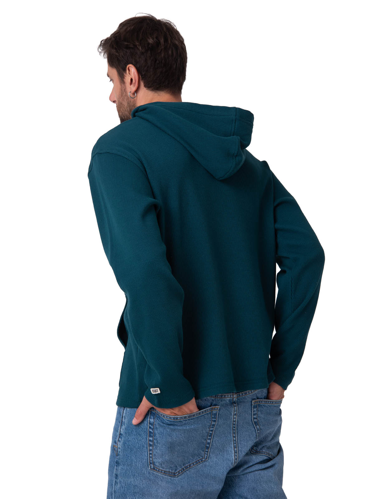 POLERON HOMBRE WAFFLE-KNIT VERDE OSCURO CAT - 4