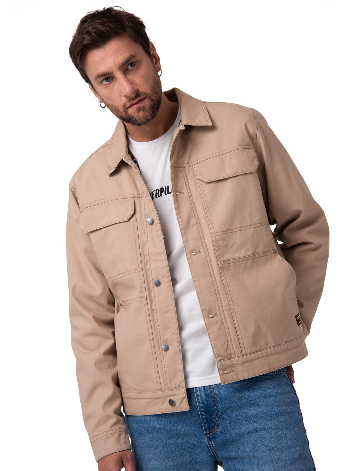 CHAQUETA HOMBRE CANVAS FLANNEL BEIGE CAT - 1