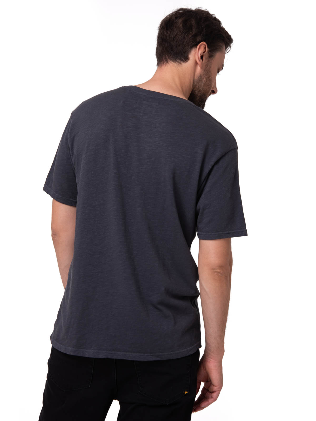 POLERA MANGA CORTA HENLEY HOMBRE SLUB KNIT NEGRO CAT - 2