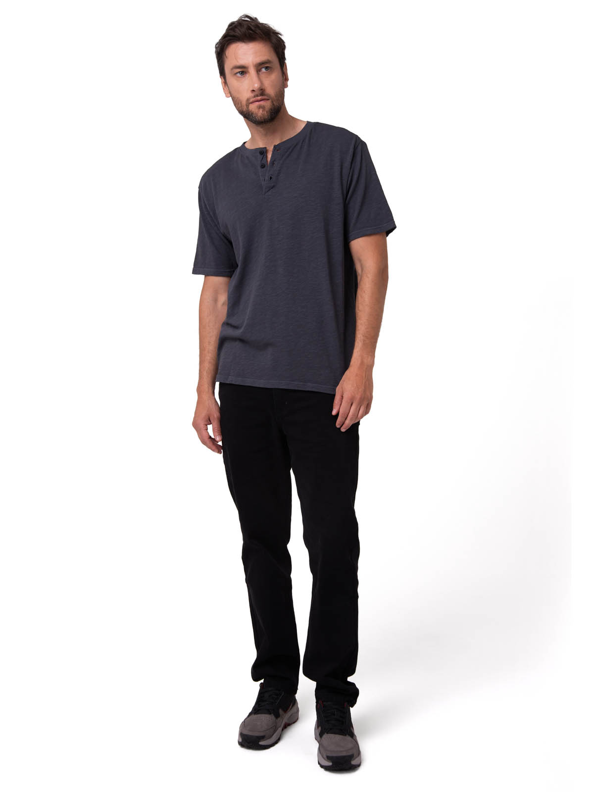POLERA MANGA CORTA HENLEY HOMBRE SLUB KNIT NEGRO CAT - 5