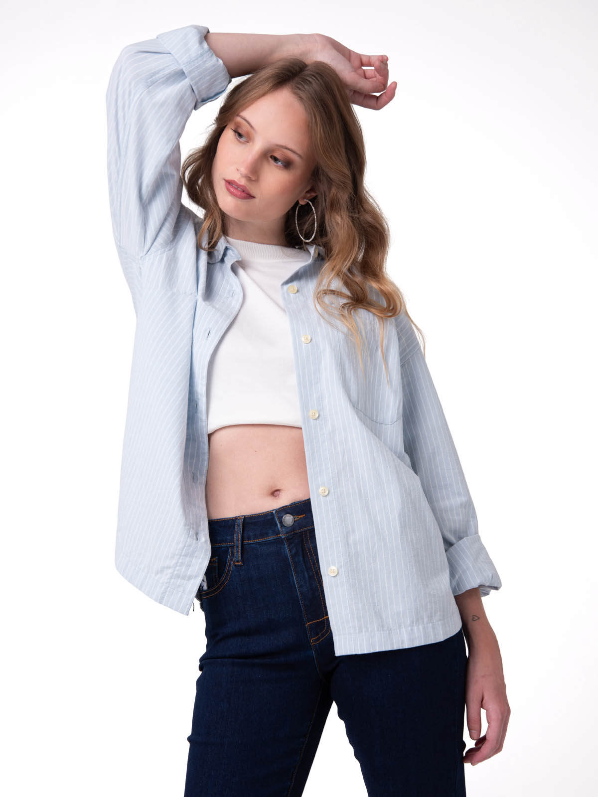 CAMISA MANGA LARGA MUJER OVERSIZED CELESTE CAT - 1