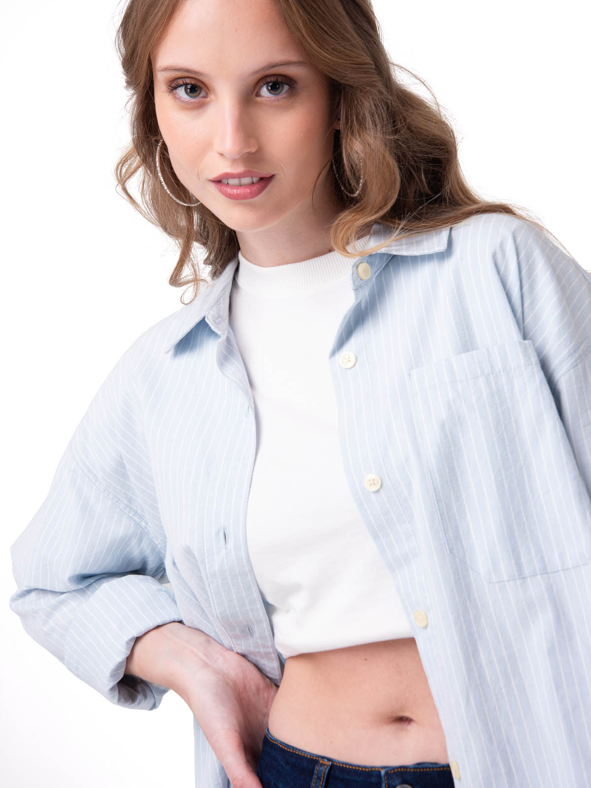 CAMISA MANGA LARGA MUJER OVERSIZED CELESTE CAT - 2