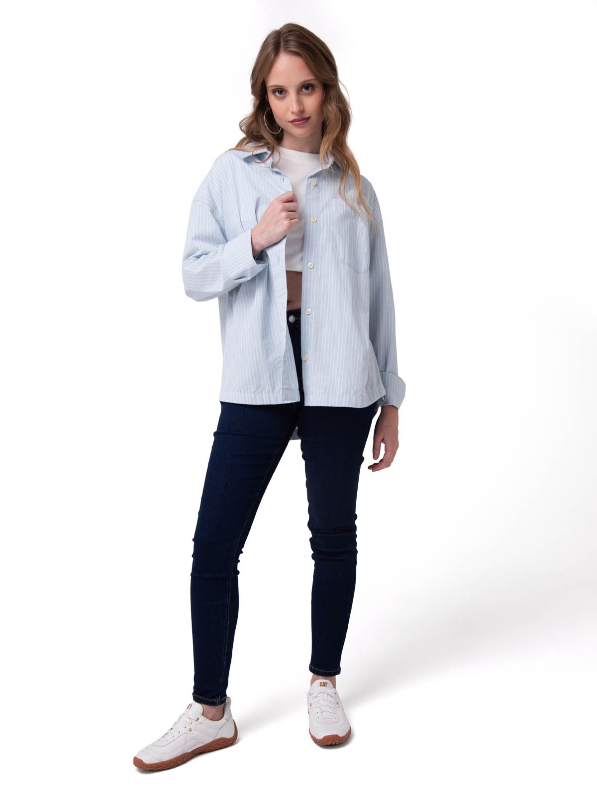CAMISA MANGA LARGA MUJER OVERSIZED CELESTE CAT - 6