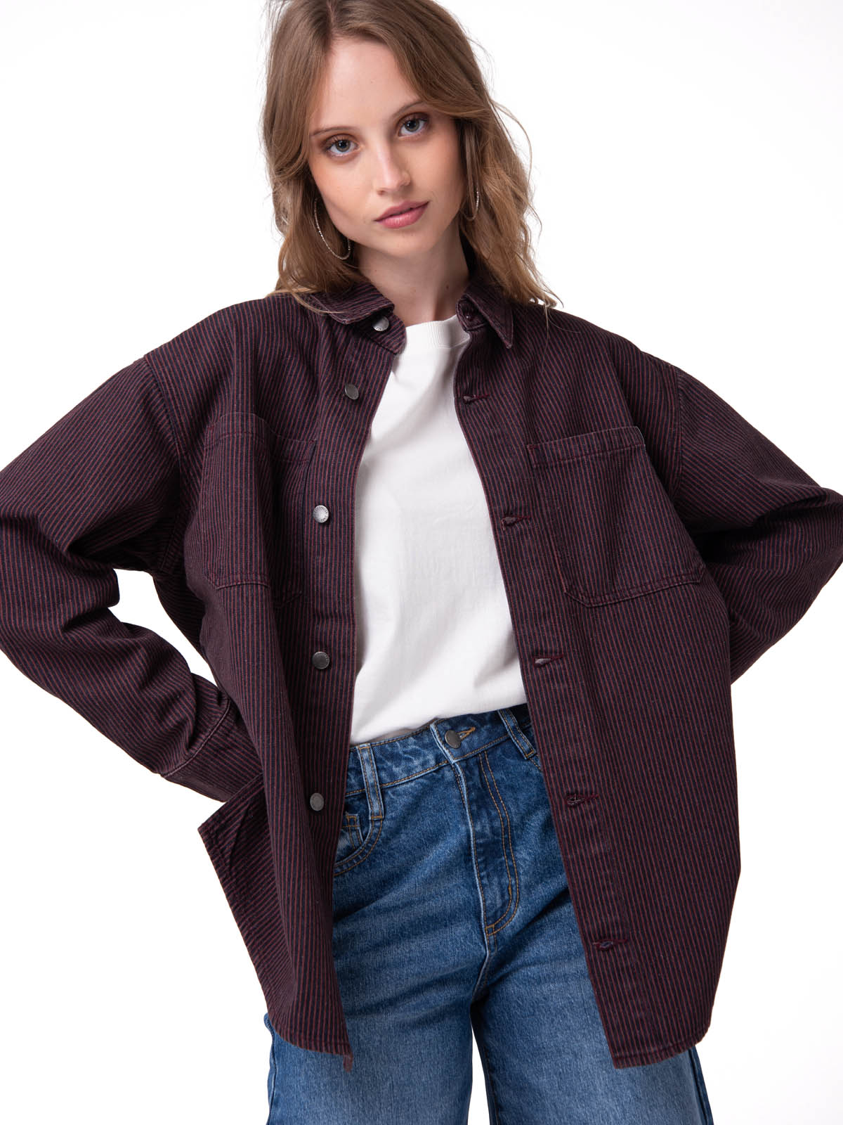 CAMISA DENIM MUJER OVERSIZED LINEAS BURDEO CAT - 4