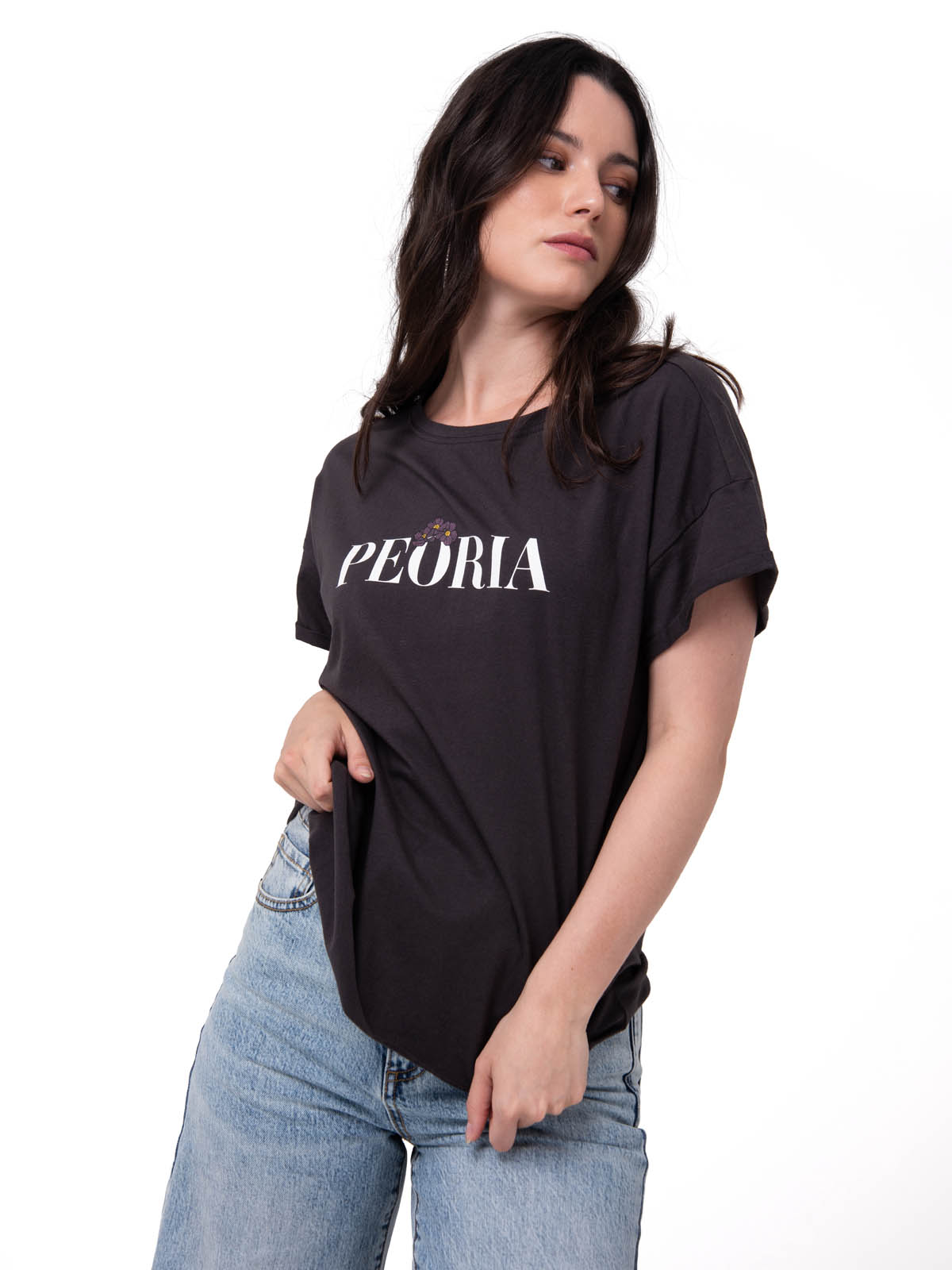 POLERA MANGA CORTA MUJER PEORIA RELAXED NEGRO CAT - 1