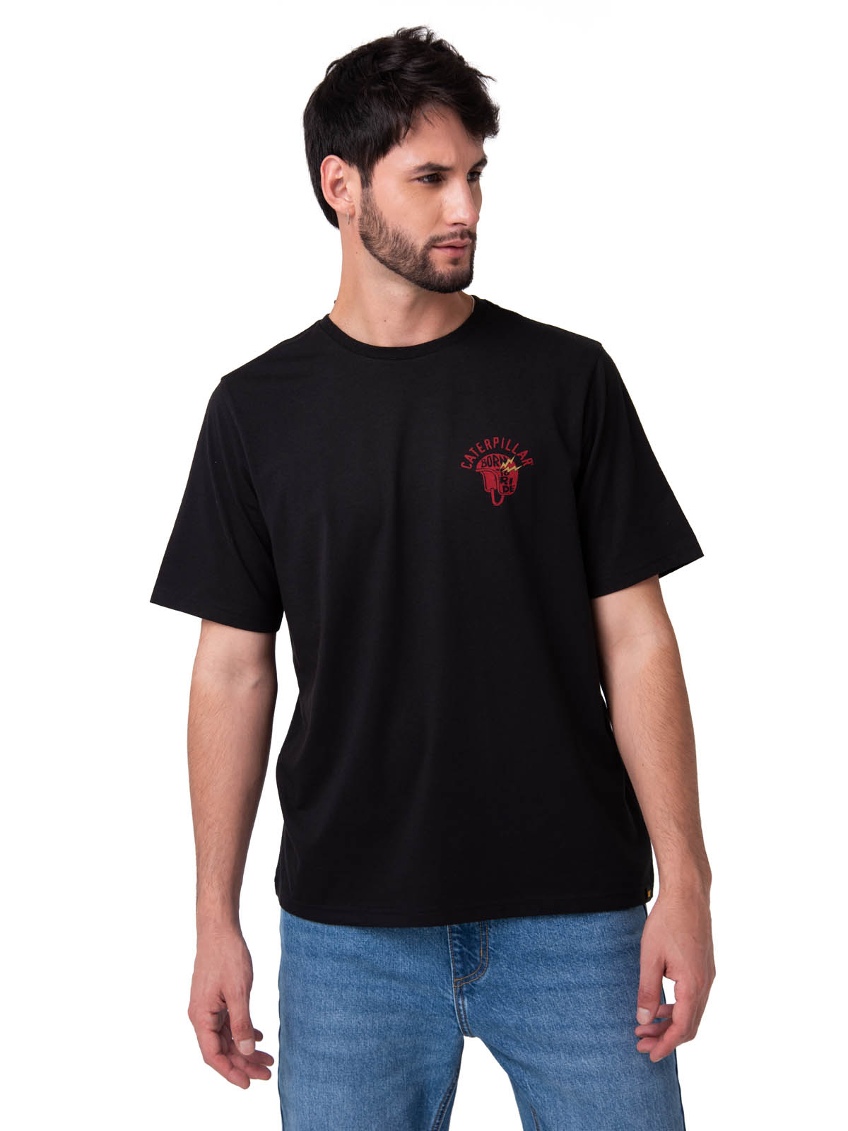 POLERA MANGA CORTA HOMBRE DISEÑO MOTO NEGRO CAT - 1