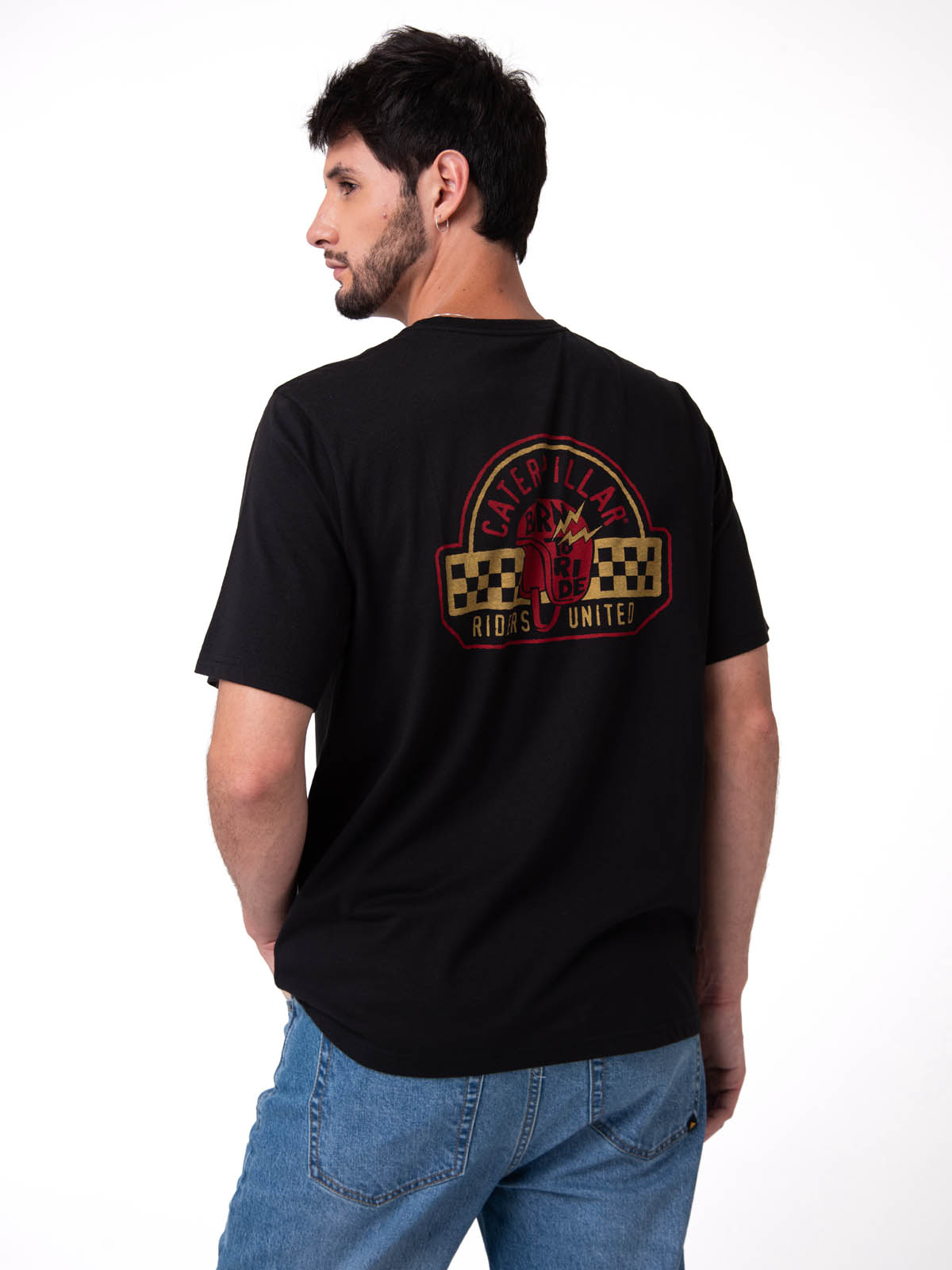 POLERA MANGA CORTA HOMBRE DISEÑO MOTO NEGRO CAT - 2