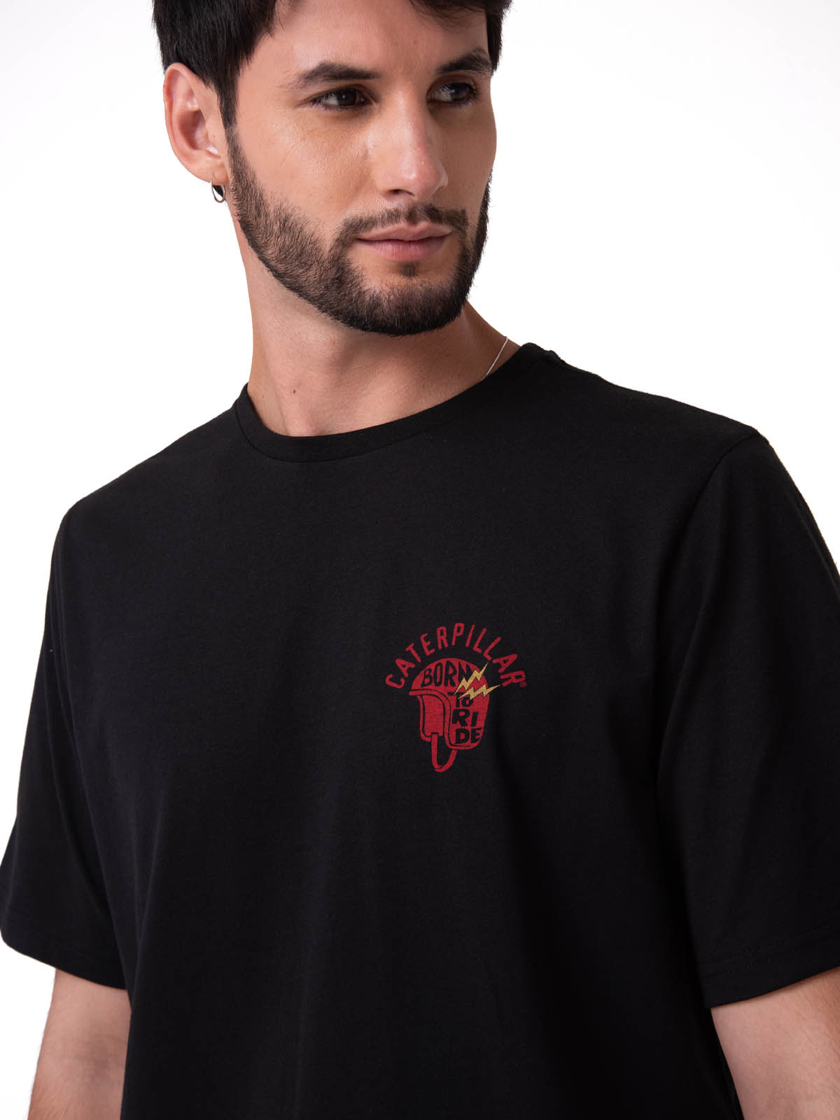 POLERA MANGA CORTA HOMBRE DISEÑO MOTO NEGRO CAT - 4