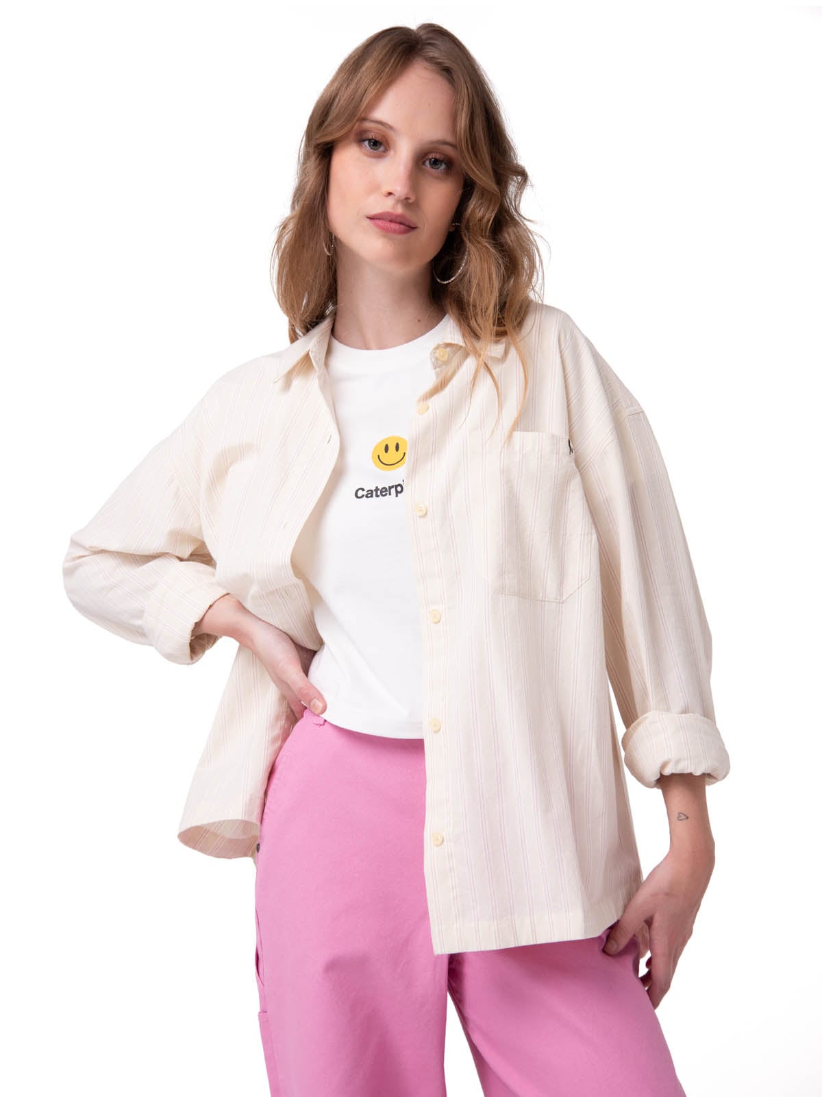 CAMISA MANGA LARGA MUJER OVERSIZED BLANCO CAT - 1