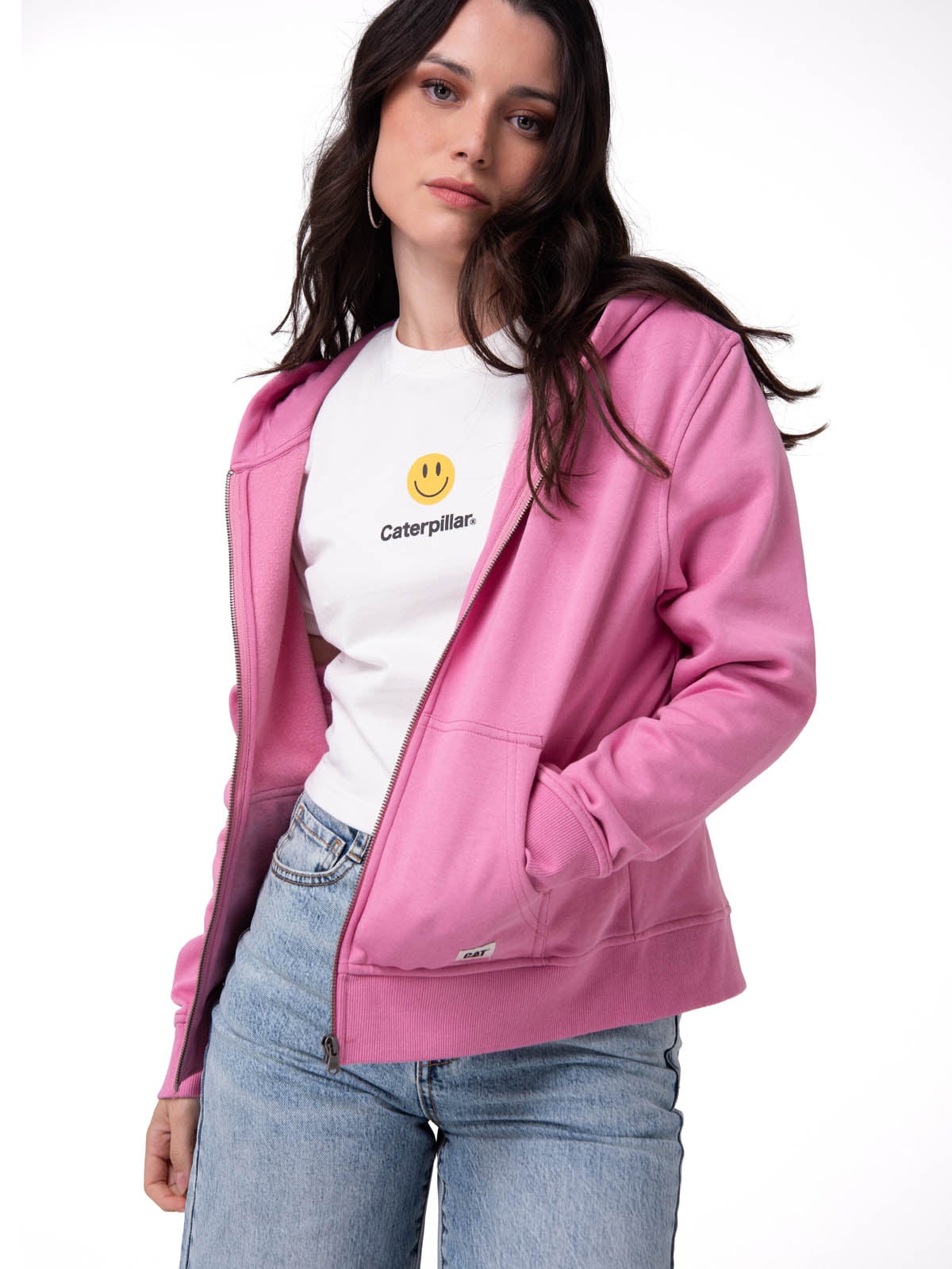 POLERON MUJER PATCH FULL ZIP ROSA CAT - 2