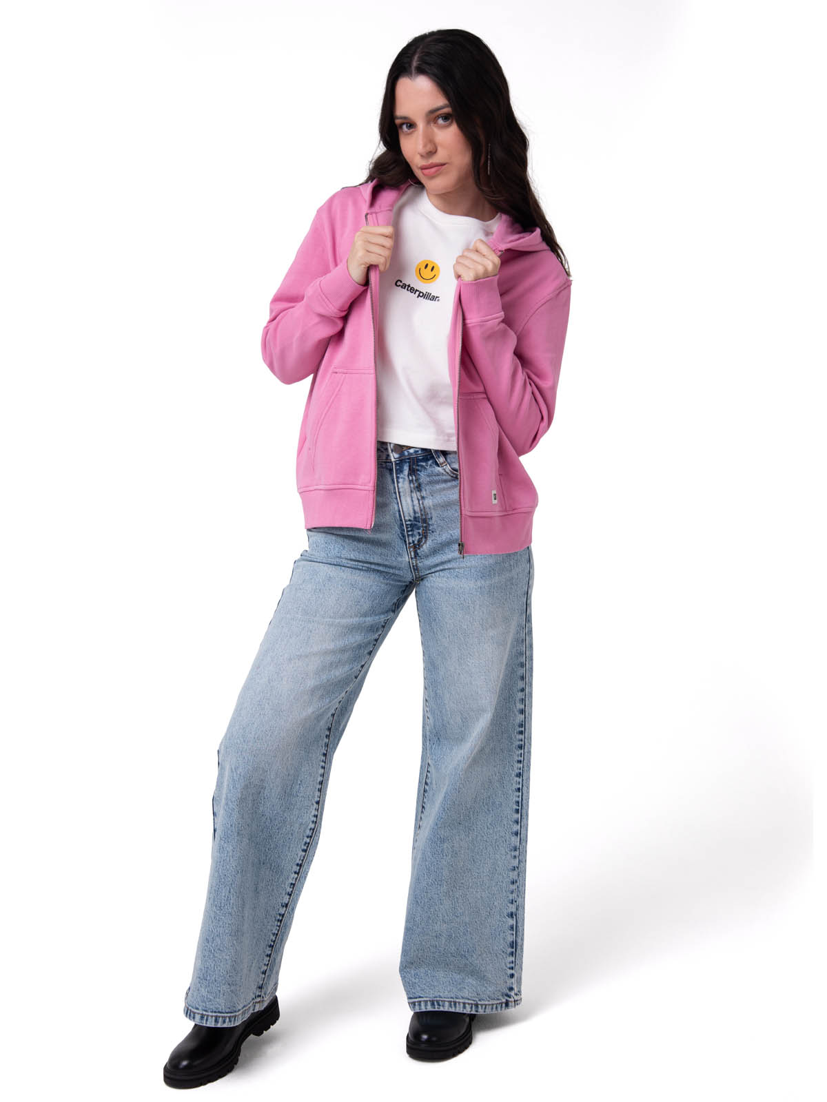 POLERON MUJER PATCH FULL ZIP ROSA CAT - 6