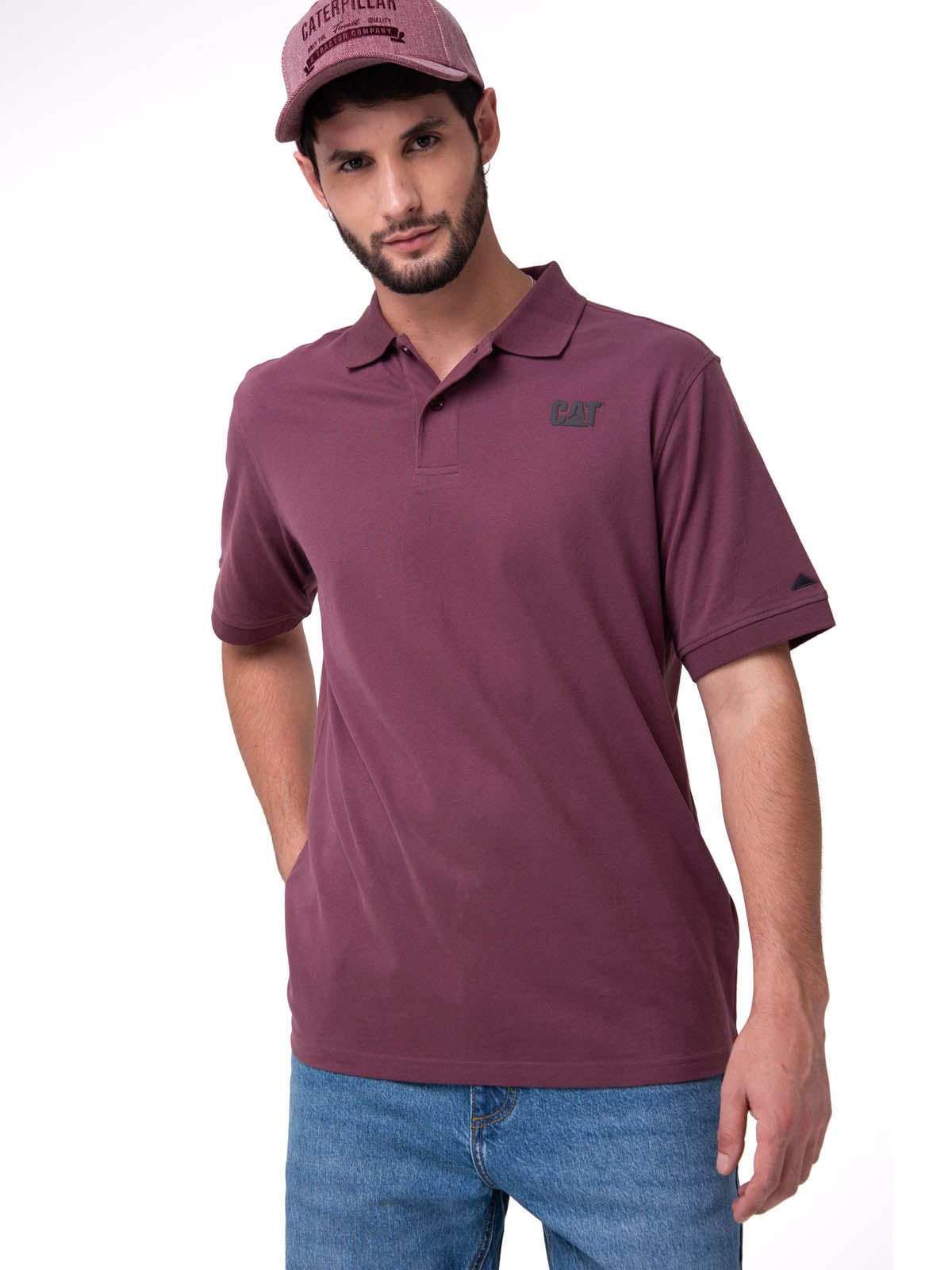 POLERA PIQUE MANGA CORTA LOGO JERSEY BURDEO CAT - 1