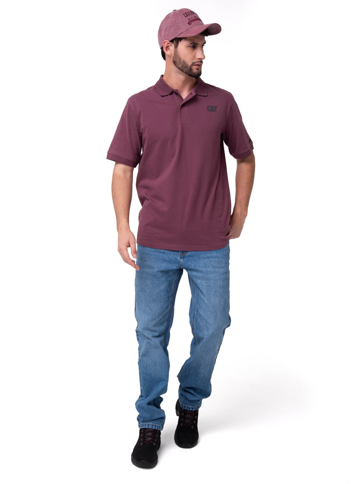 POLERA PIQUE MANGA CORTA LOGO JERSEY BURDEO CAT - 5