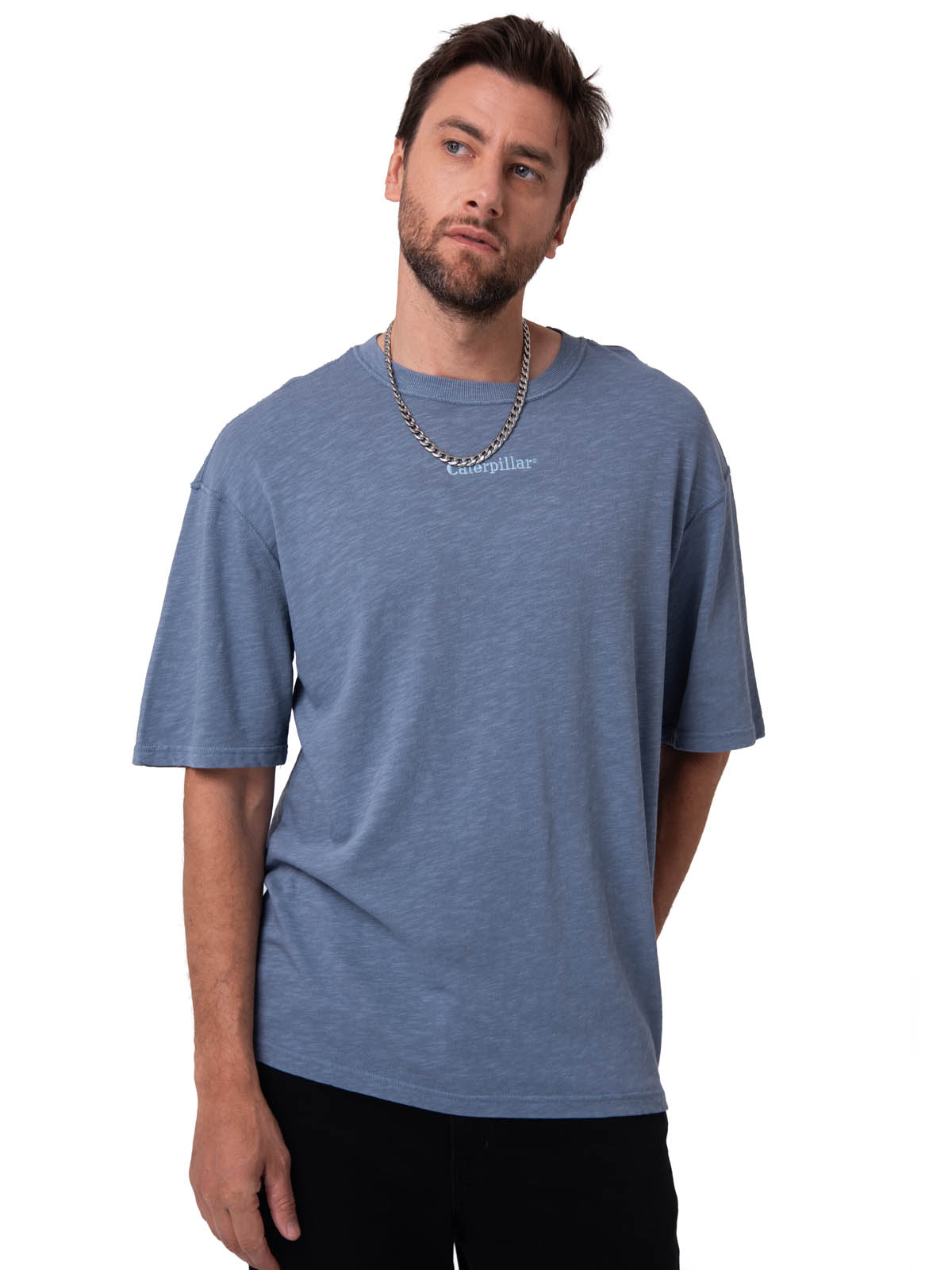 POLERA MANGA CORTA HOMBRE SLUB KNIT RELAXED AZUL CAT - 1