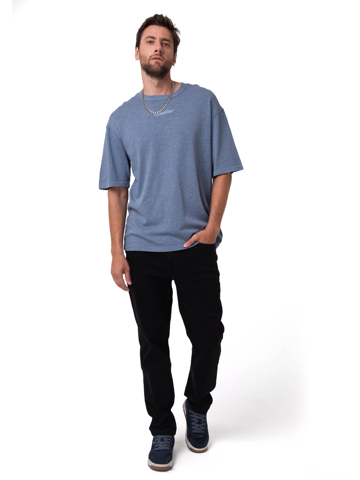 POLERA MANGA CORTA HOMBRE SLUB KNIT RELAXED AZUL CAT - 5