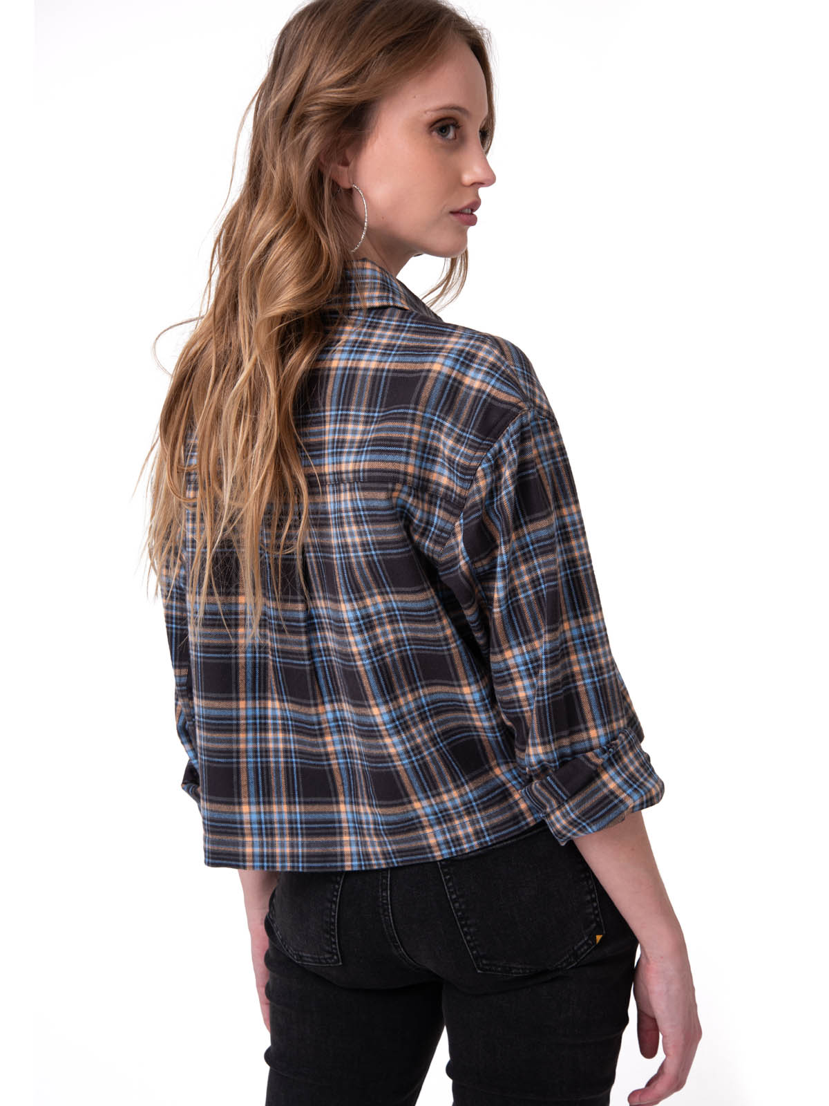 CAMISA MANGA LARGA MUJER CROPPED FLANNEL NEGRO CAT - 2
