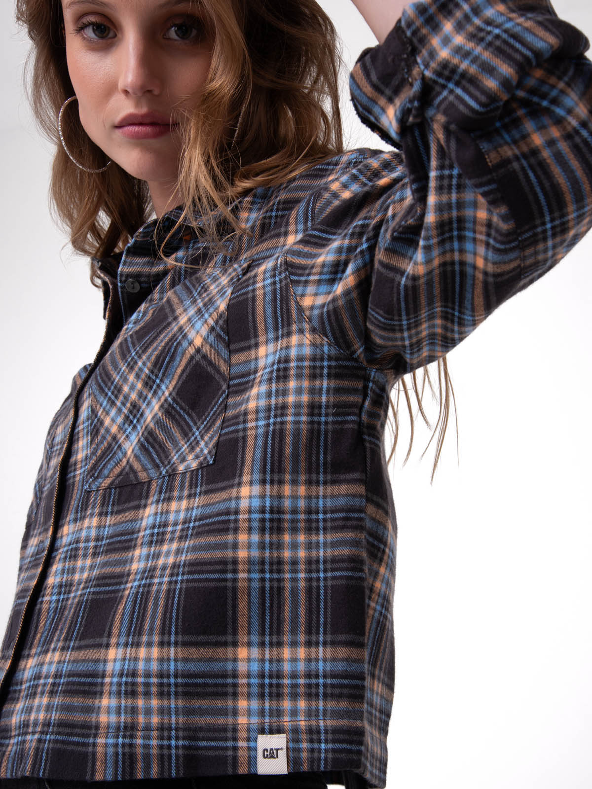 CAMISA MANGA LARGA MUJER CROPPED FLANNEL NEGRO CAT - 5