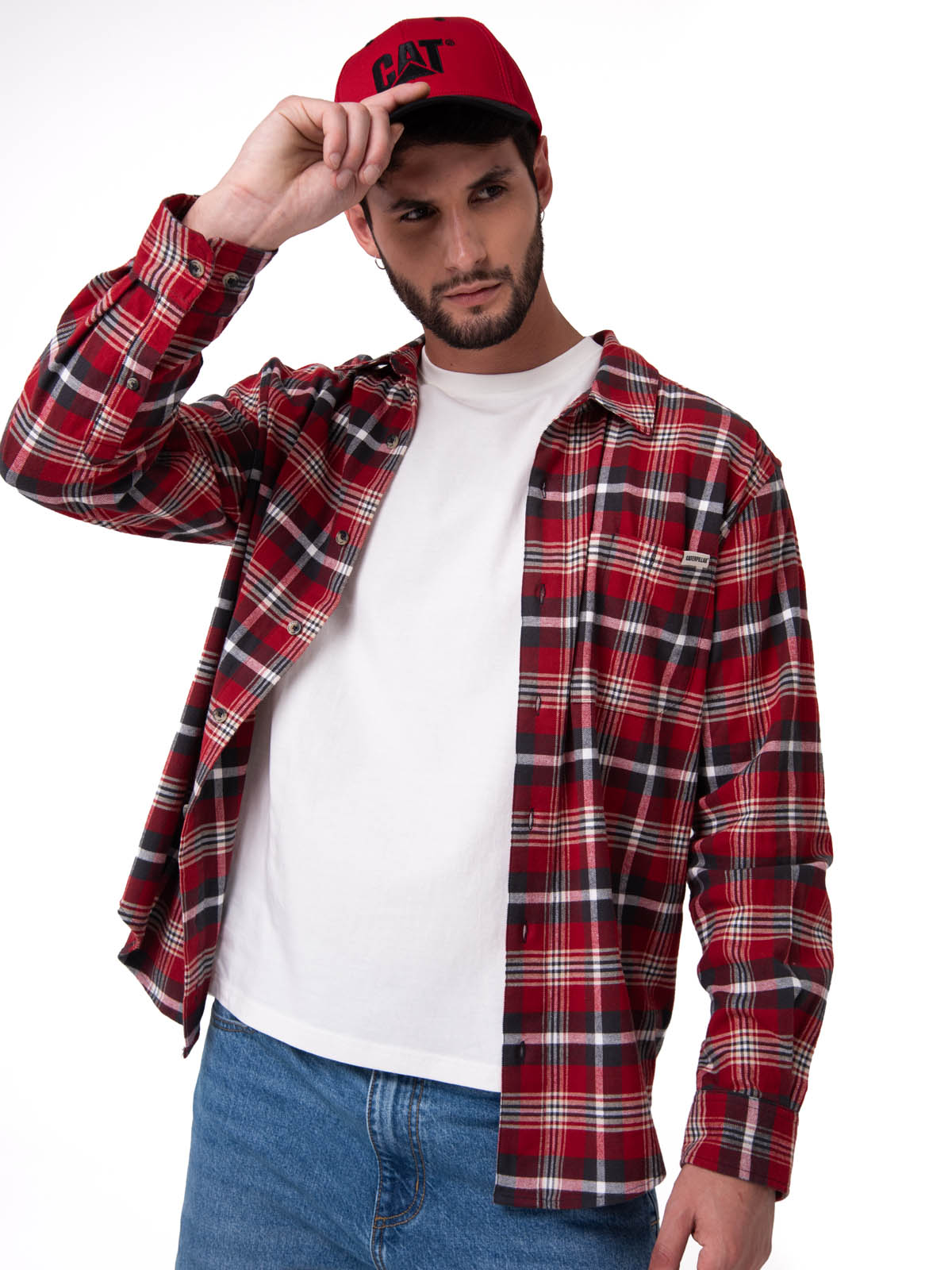 CAMISA MANGA LARGA HOMBRE CLASSIC FLANNEL ROJO CAT - 1