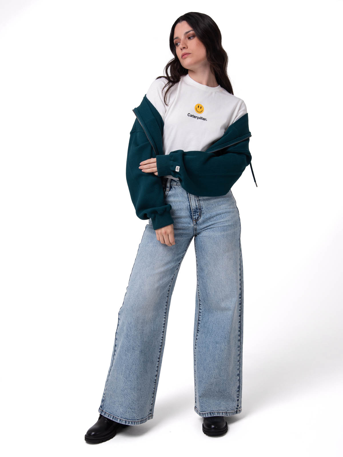 POLERON MUJER WAFFLE-KNIT CROPPED VERDE OSCURO CAT - 7