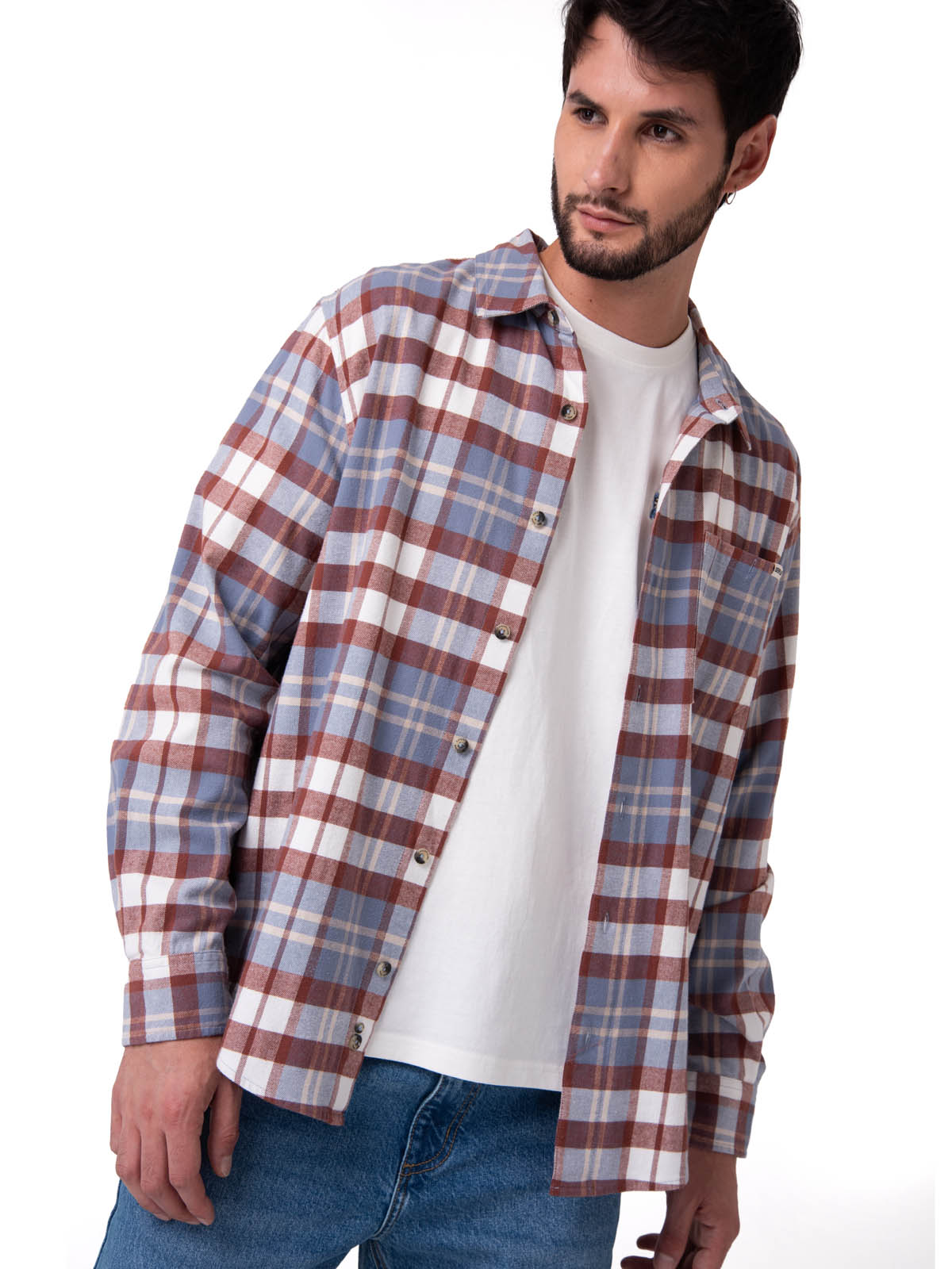 CAMISA MANGA LARGA HOMBRE CLASSIC FLANNEL CELESTE CAT - 1