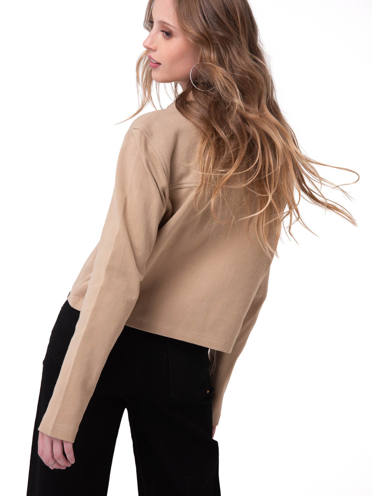 CAMISA MANGA LARGA MUJER WAFFLE KNIT BEIGE CAT - 2