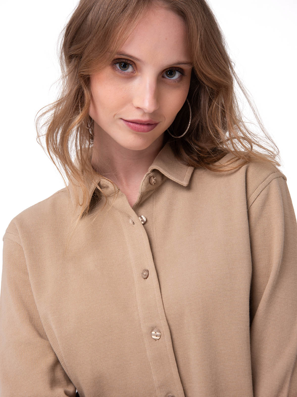 CAMISA MANGA LARGA MUJER WAFFLE KNIT BEIGE CAT - 4