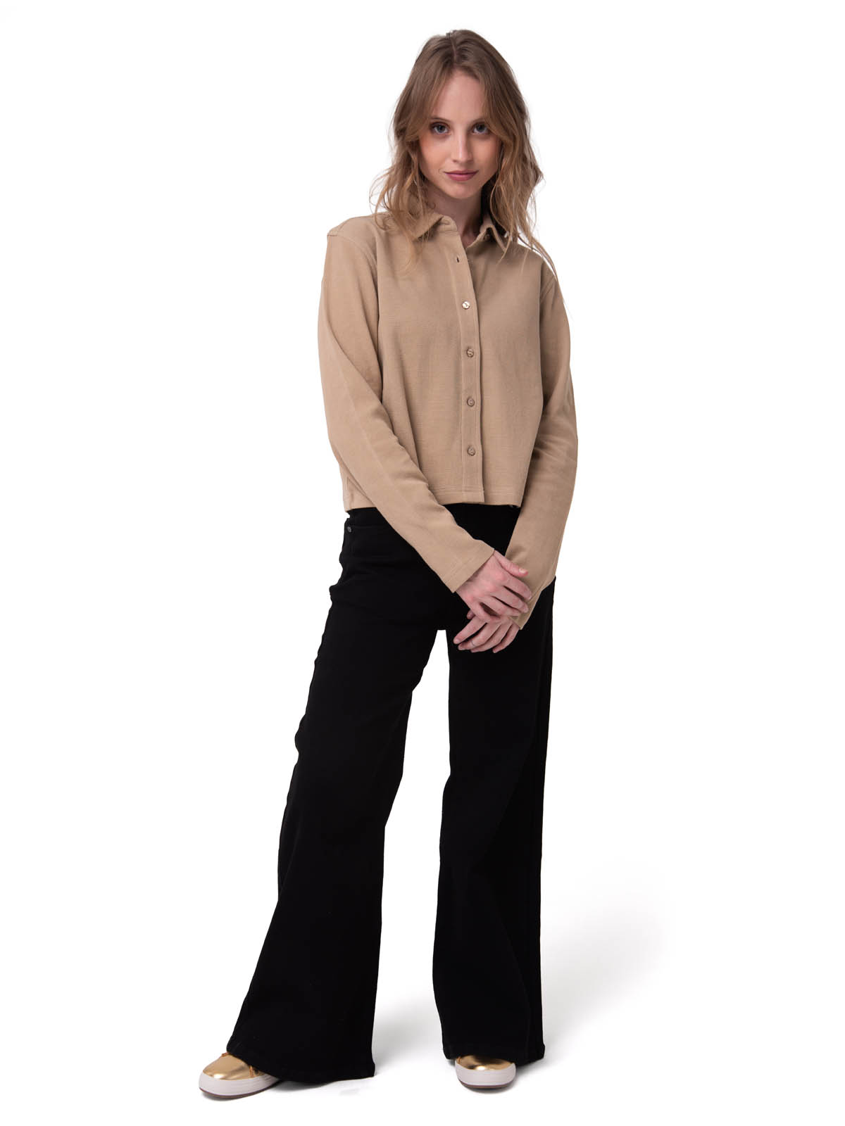 CAMISA MANGA LARGA MUJER WAFFLE KNIT BEIGE CAT - 5
