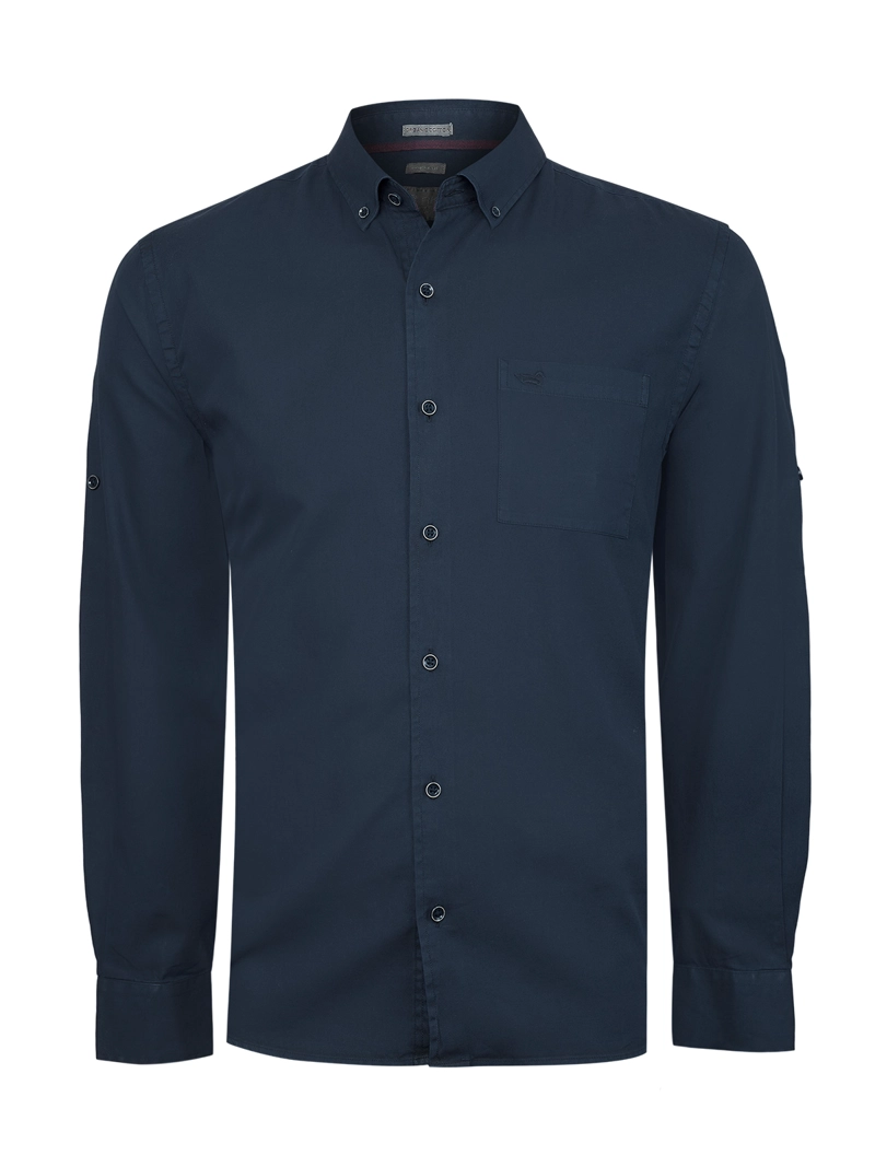 CAMISA ALGODON ORGANICO HOMBRE LEEDS AZUL OSCURO ROCKFORD - 1