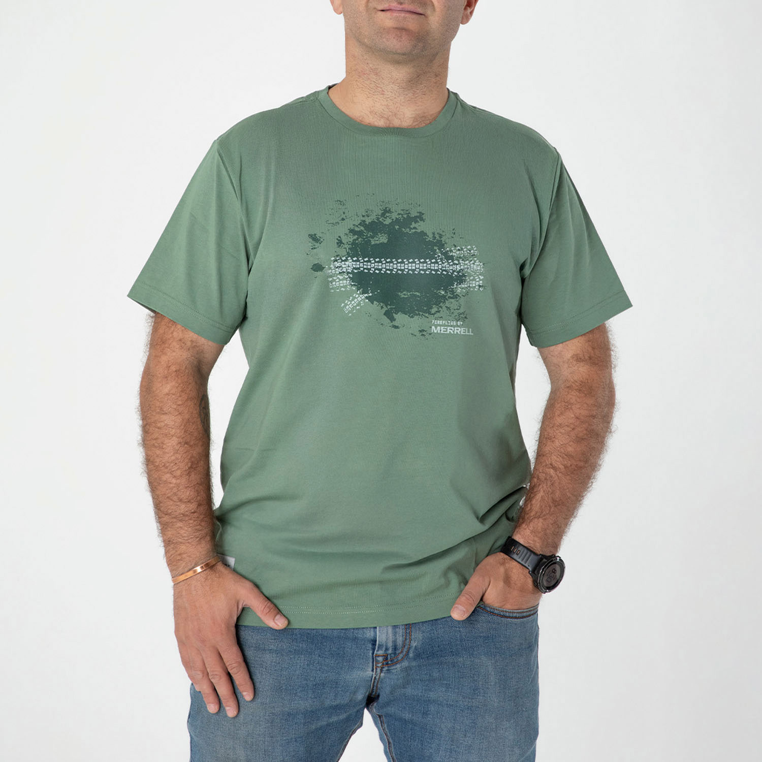 POLERA MC HOMBRE FIREFLIES BIKE & LINES VERDE MERRELL - 1