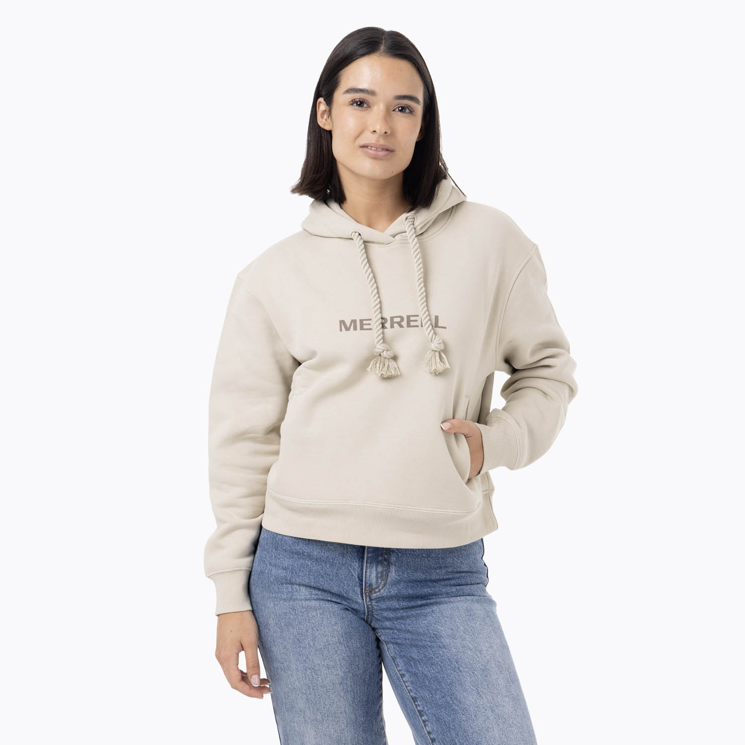 POLERON MUJER LOGO HOODIE BEIGE MERRELL - 1