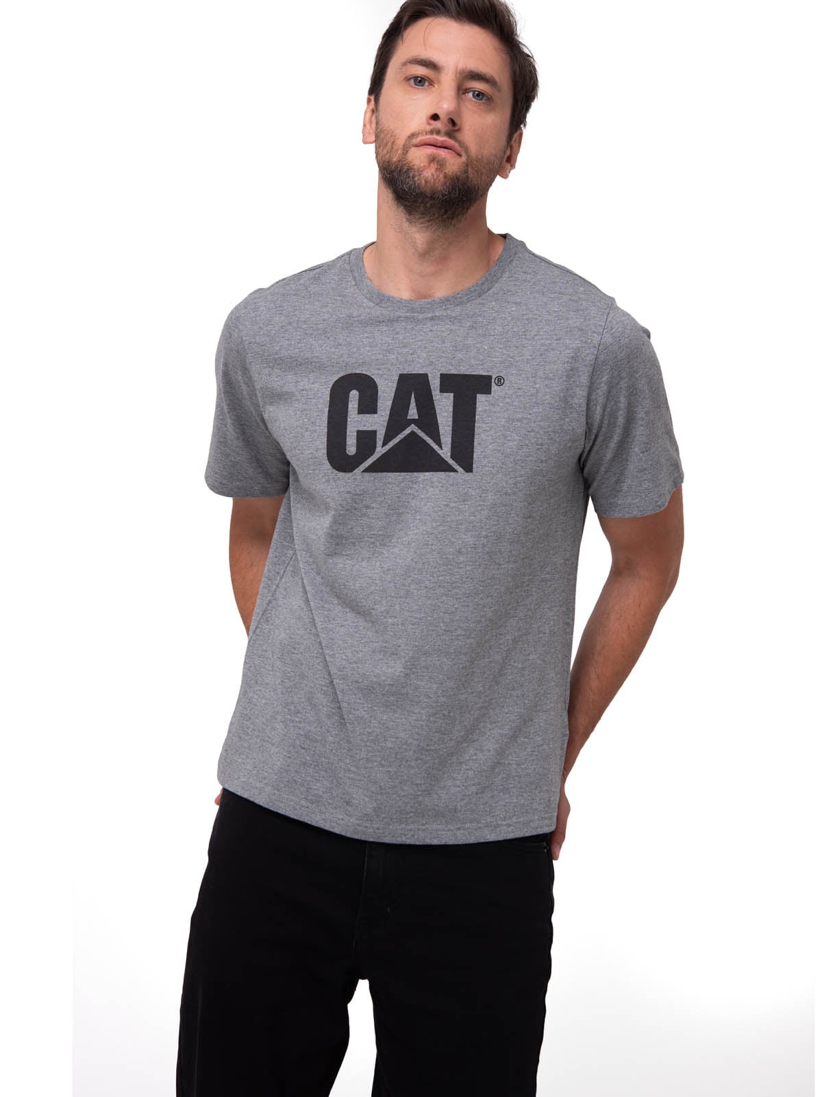 POLERA MANGA CORTA HOMBRE LOGO GRIS CAT - 1