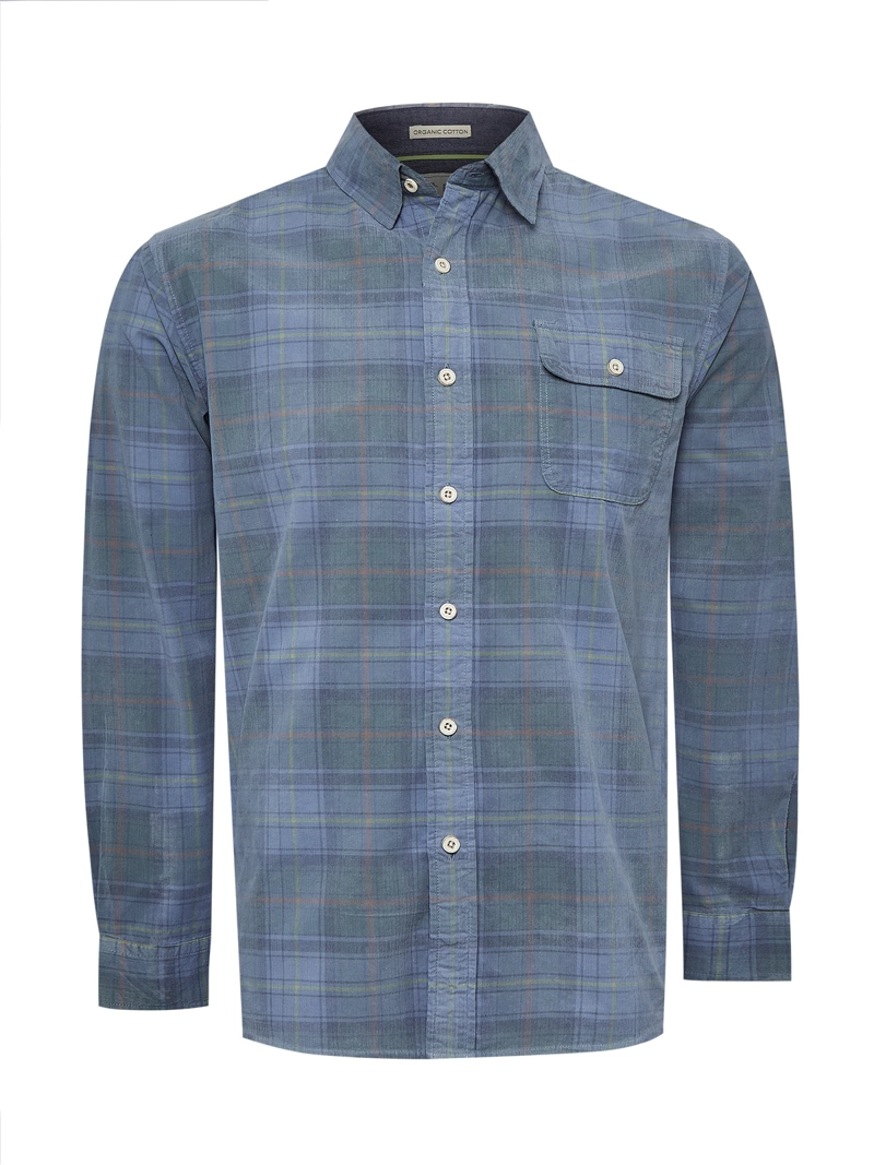 CAMISA ALGODON ORGANICO HOMBRE TARTANCORD AZUL ROCKFORD - 1