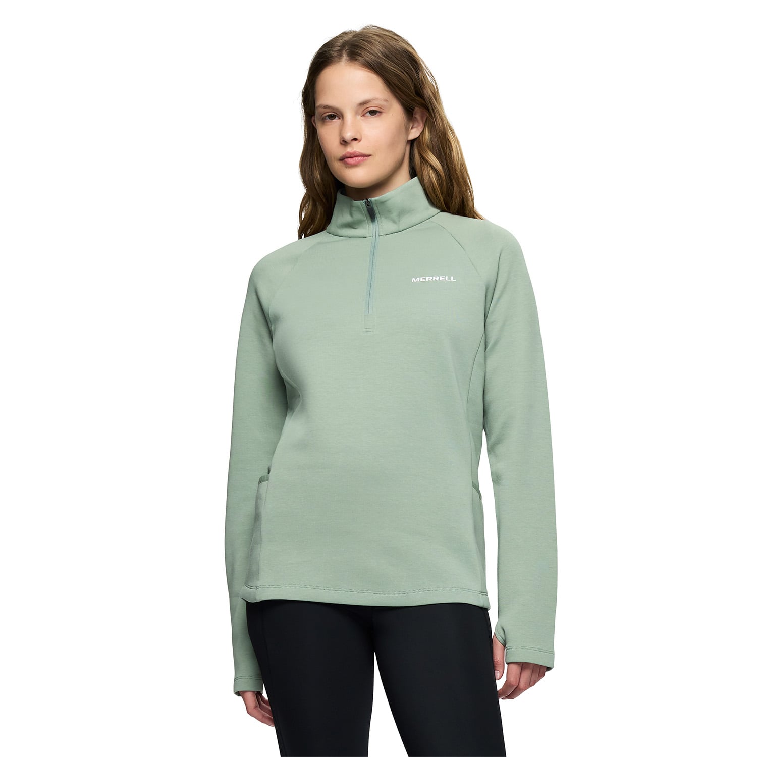 POLAR MUJER RILEY QUARTER MID ZIP LAYER VERDE MERRELL - 1