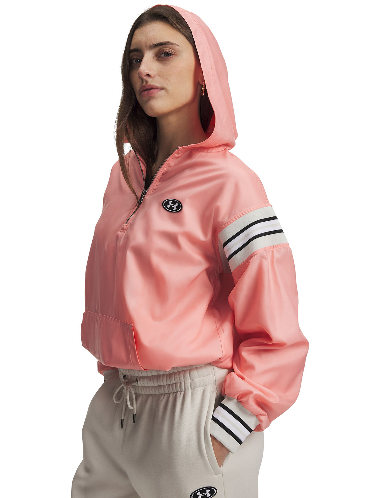 POLERON MUJER ICON WOVEN HERITAGE ¼ ZIP ROSADO UNDER ARMOUR - 1