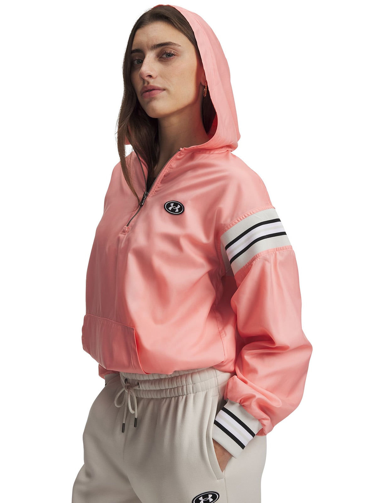 POLERON MUJER ICON WOVEN HERITAGE ¼ ZIP ROSADO UNDER ARMOUR - 1