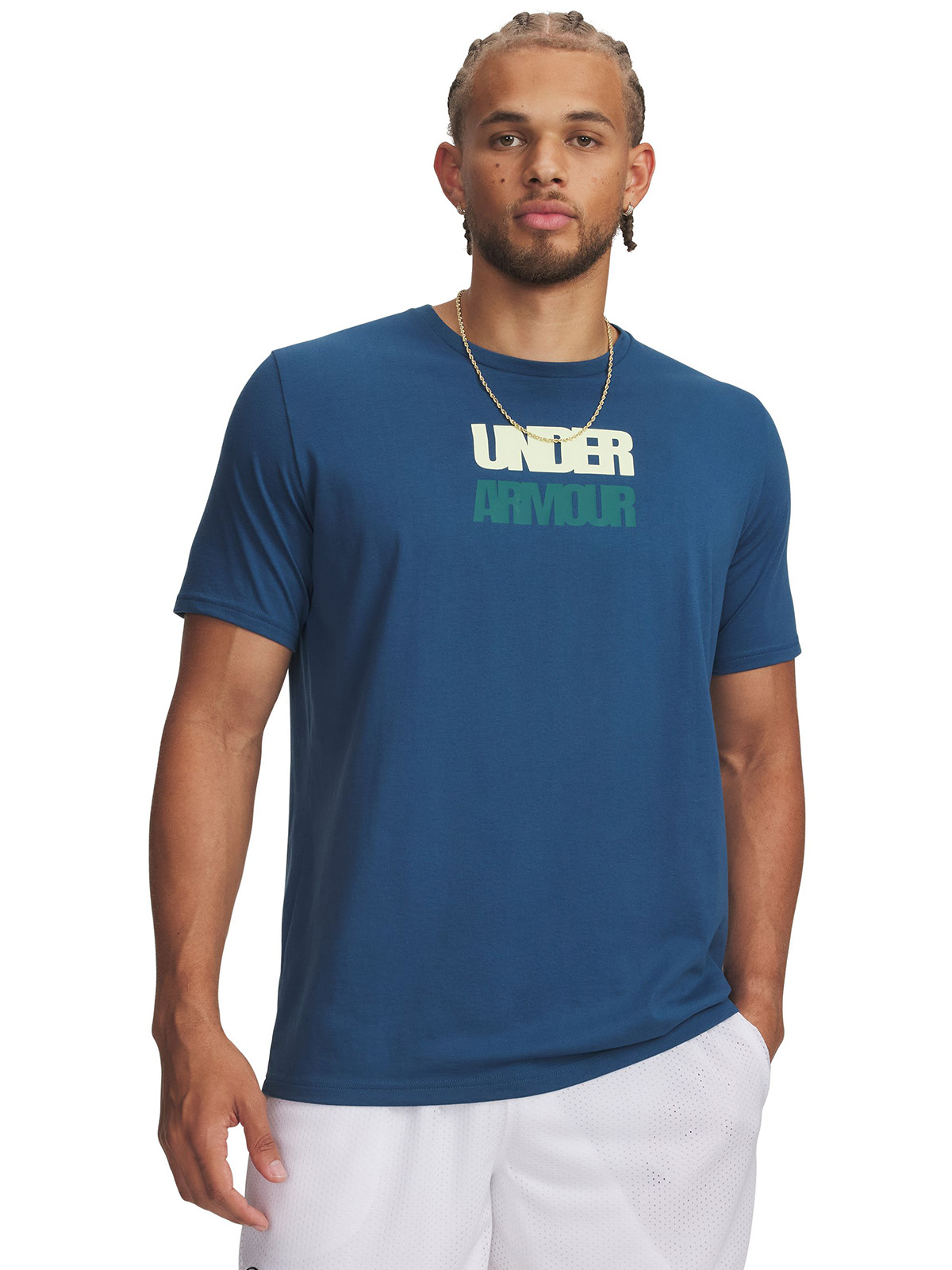 UNDER ARMOUR POLERA M/C HOMBRE M BLOCK LOGO SS AZUL UNDER ARMOUR